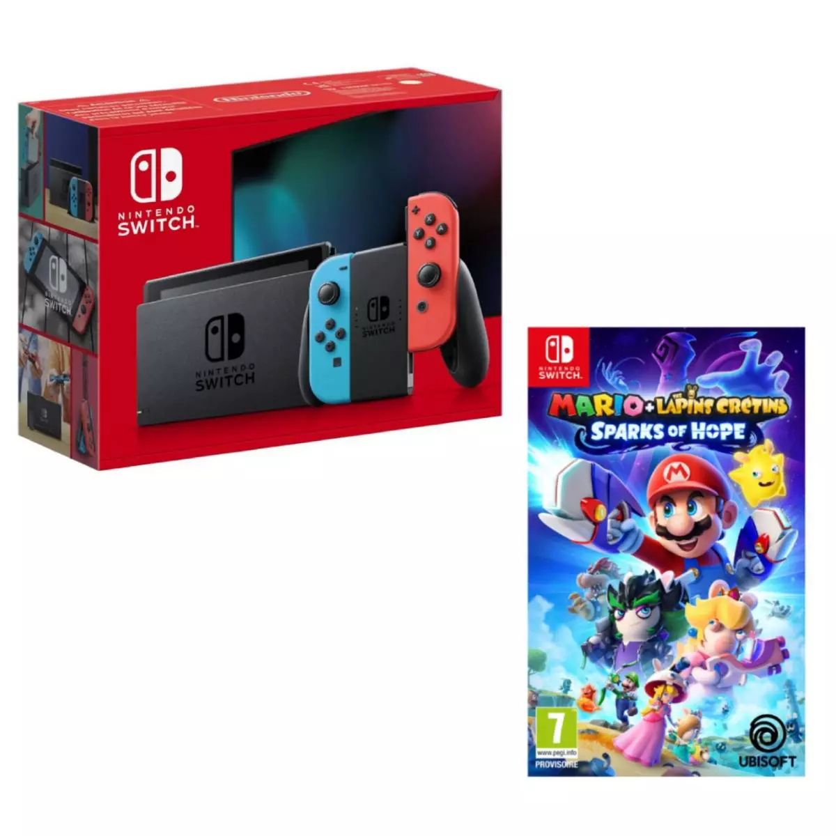 NINTENDO Console Nintendo Switch 1.2 Neon Rouge et Bleu + Mario + The Lapins Crétins Sparks of Hope Nintendo Switch