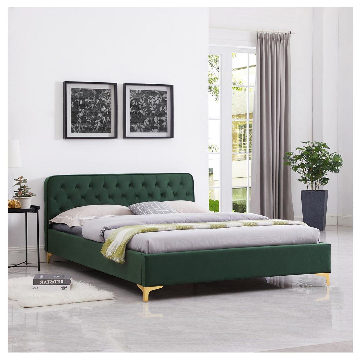 IDIMEX Lit double GLAMOUR, 140x190 cm, capitonné avec sommier, revêtement en velours