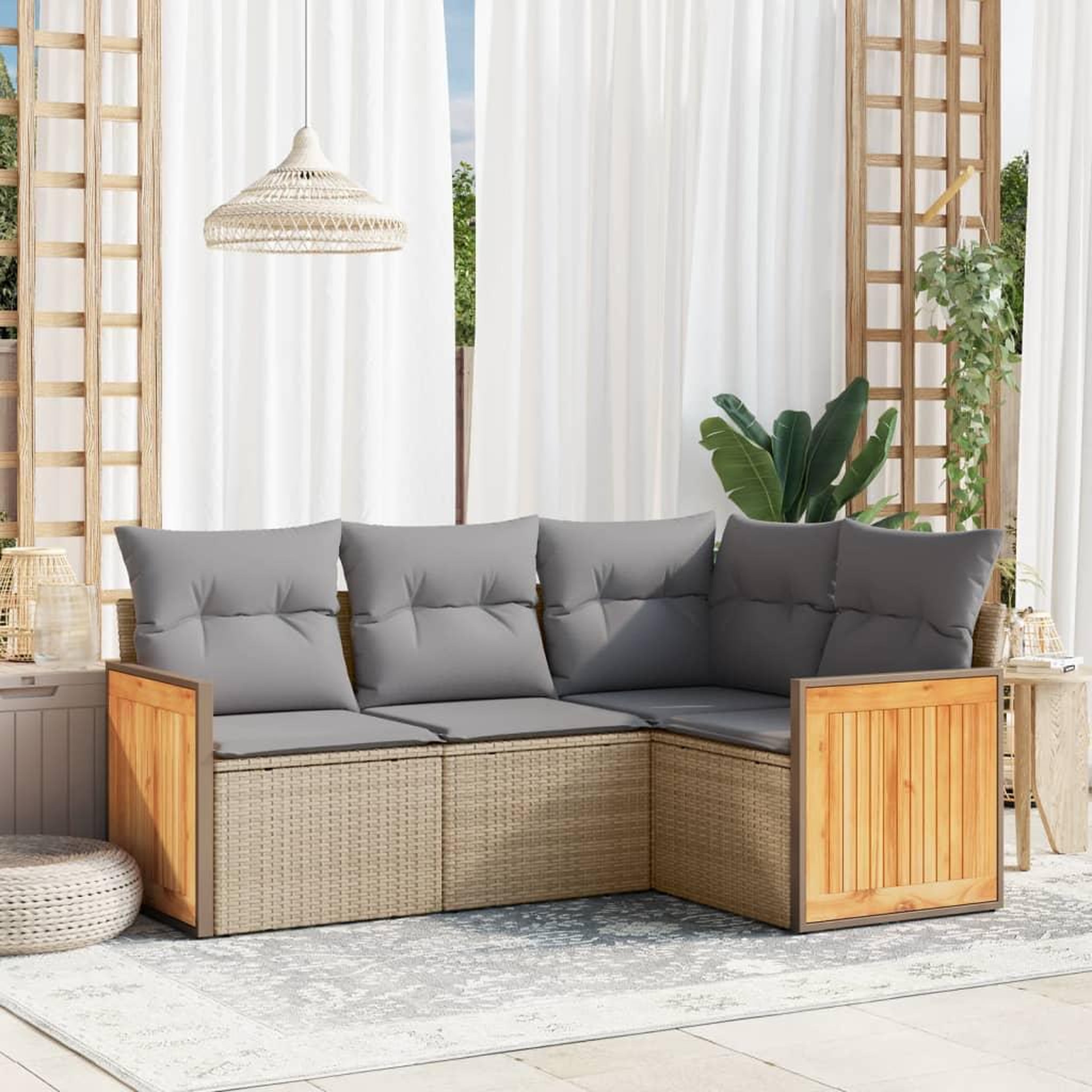 VIDAXL Salon de jardin avec coussins 4 pcs beige resine tressee