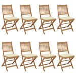 VIDAXL Chaises pliables de jardin lot de 8 avec coussins Bois d'acacia