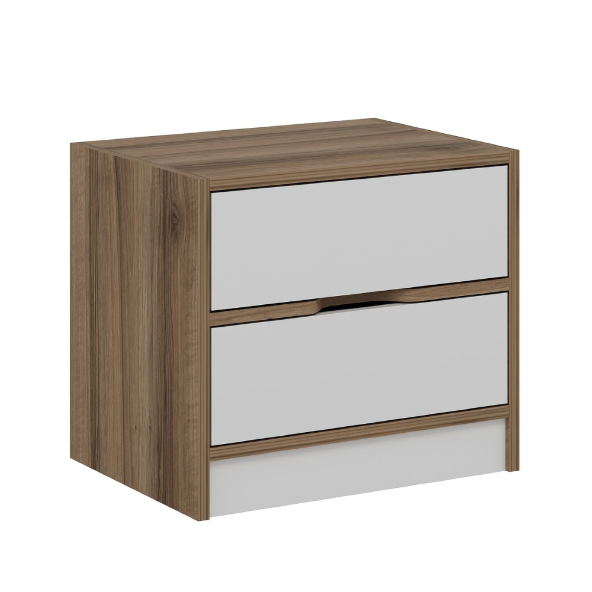 Voir la diapositive 4 : CONCEPT USINE Table de chevet bois et blanc 2 tiroirs molde