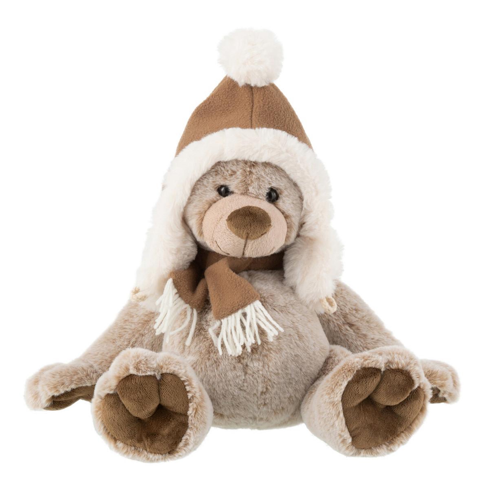 J-LINE Peluche ours  chapeau  32cm marron