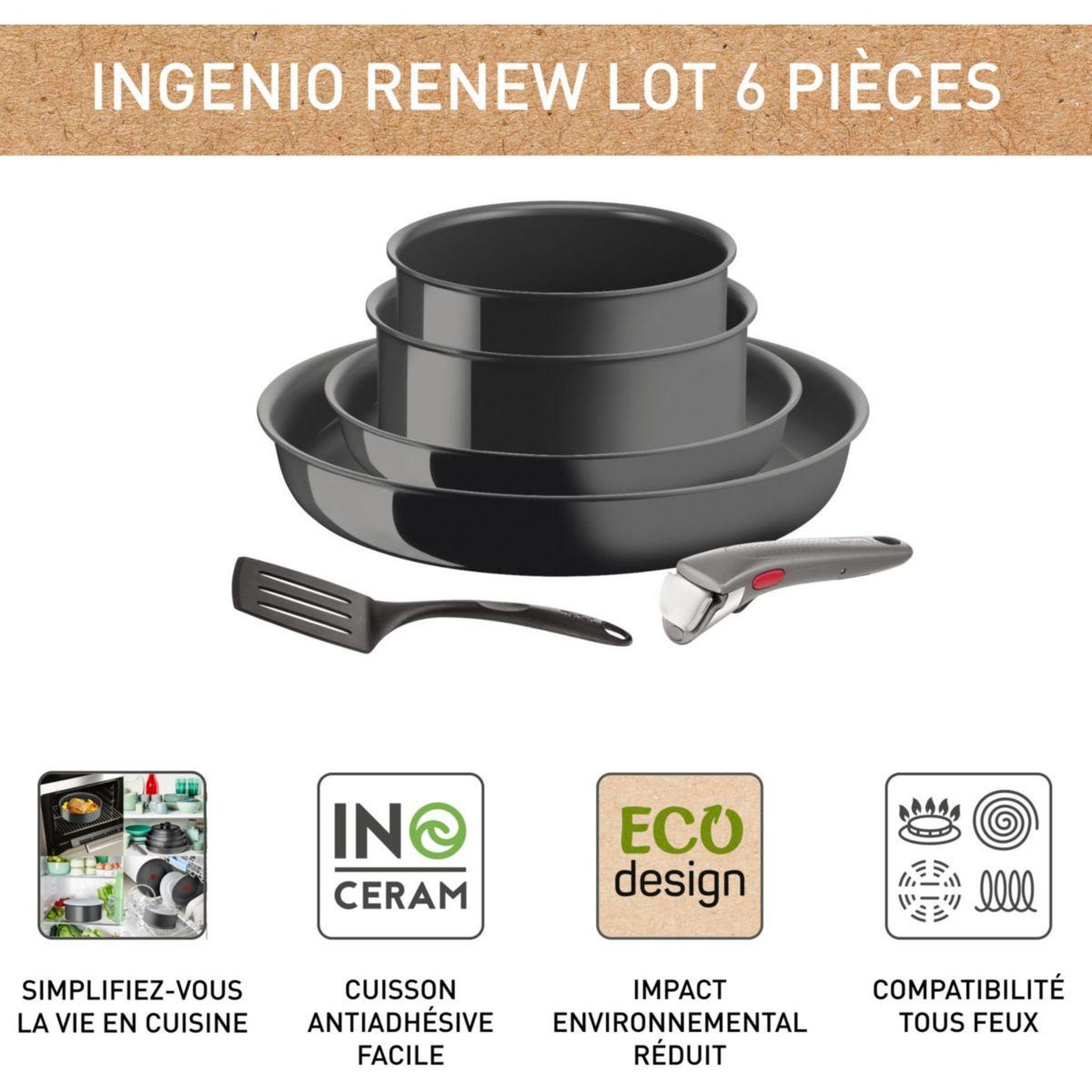 Voir la diapositive 4 : TEFAL Batterie de cuisine renew 6pcs ceramique l2609602