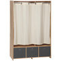 Voir la diapositive 4 : HOMCOM Vestiaire d'entrée - barre de penderie, 3 niches, 3 tiroirs tissu, rideau - panneaux aspect chêne clair polyester gris lin beige