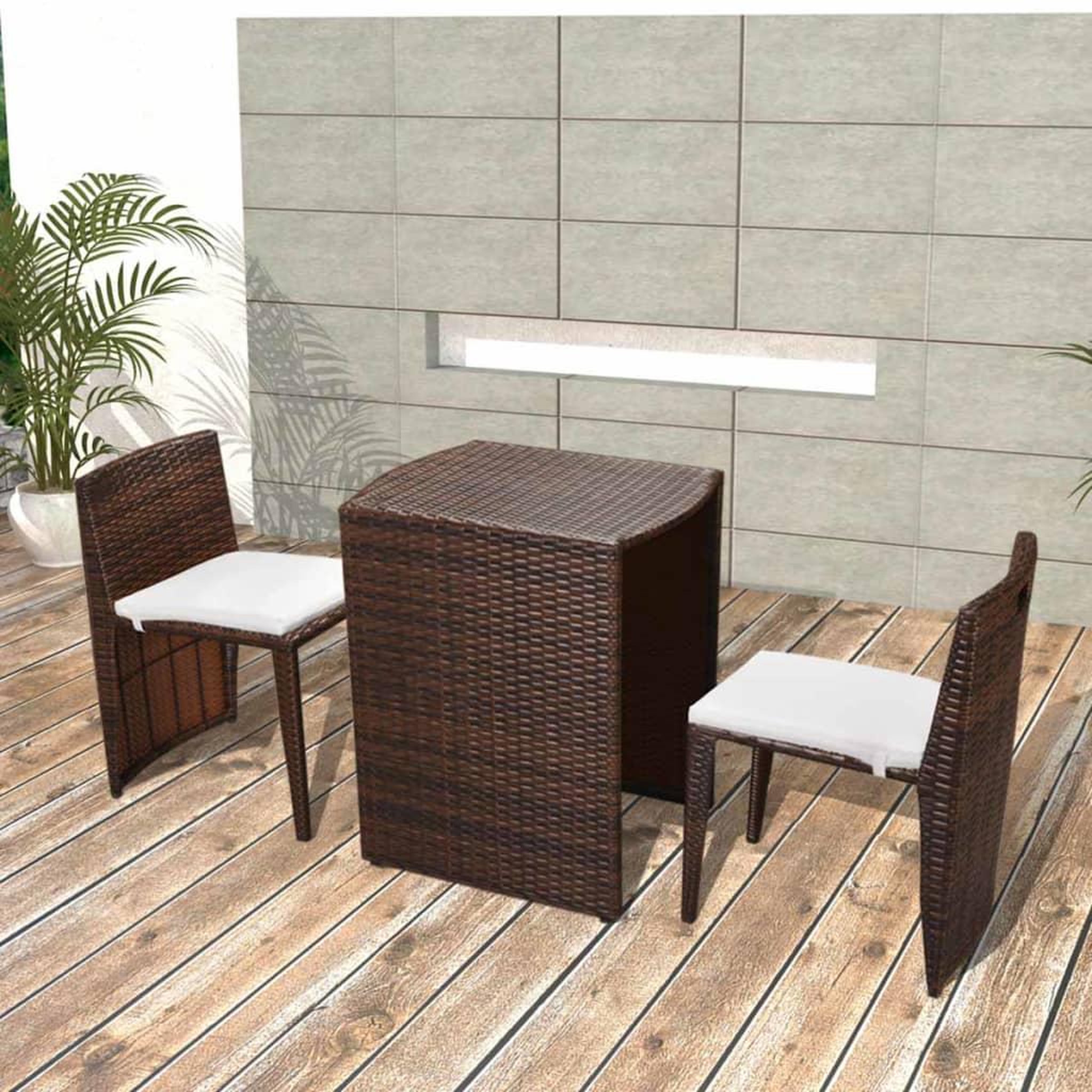 Voir la diapositive 1 : VIDAXL Ensemble de bistro 3 pcs avec coussins Resine tressee Marron