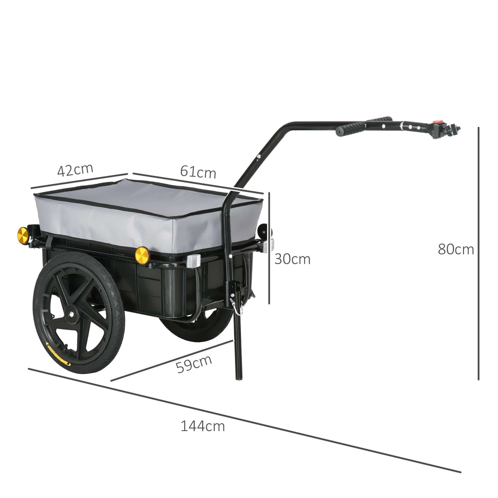Voir la diapositive 3 : HOMCOM Remorque vélo remorque de transport pour vélo 144l x 59l x 80h cm barre d'attelage universelle acier oxford noir