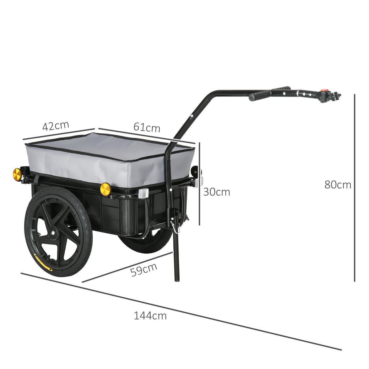 HOMCOM Remorque vélo remorque de transport pour vélo 144L x 59l x 80H cm barre d'attelage universelle acier oxford noir