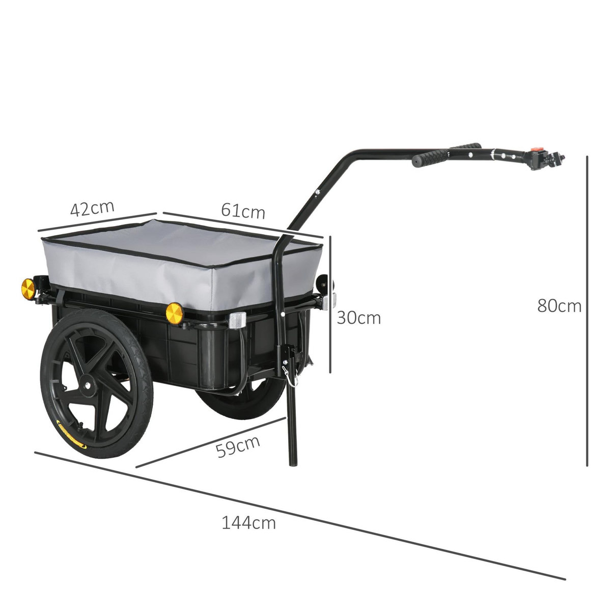 HOMCOM Remorque vélo remorque de transport pour vélo 144L x 59l x 80H cm barre d'attelage universelle acier oxford noir