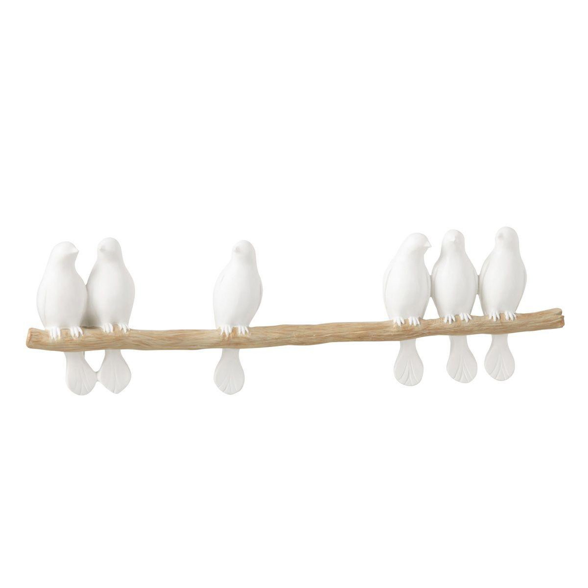 J-LINE Déco murale  6 oiseaux sur branche  51cm blanc