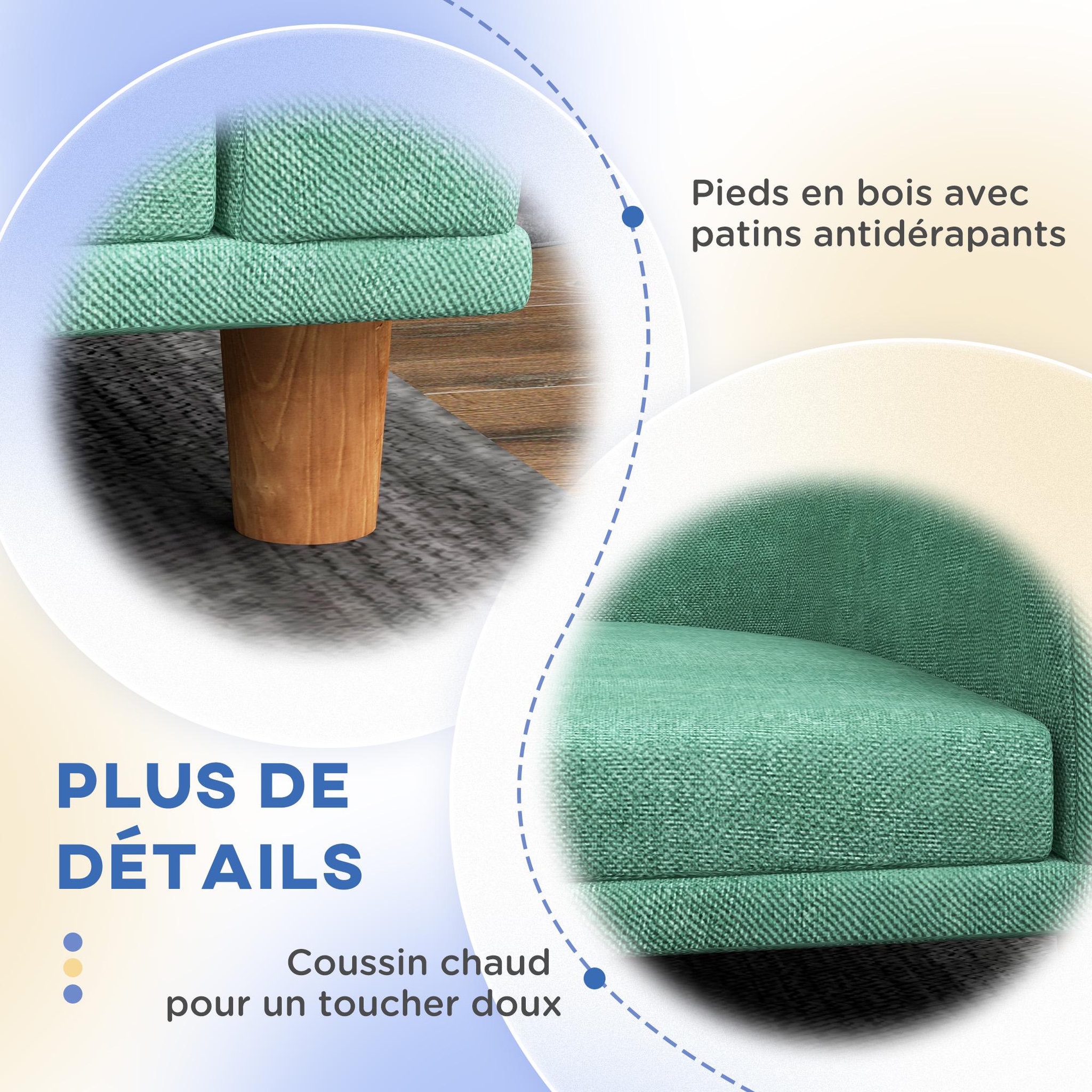 Voir la diapositive 6 : PAWHUT Canapé chien lit pour chien design scandinave coussin déhoussable dim 98l x 67l x 25h cm pieds bois tissu polyester vert