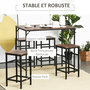 Voir la diapositive 4 : HOMCOM Ensemble table de bar 4 tabourets design industriel métal noir aspect bois