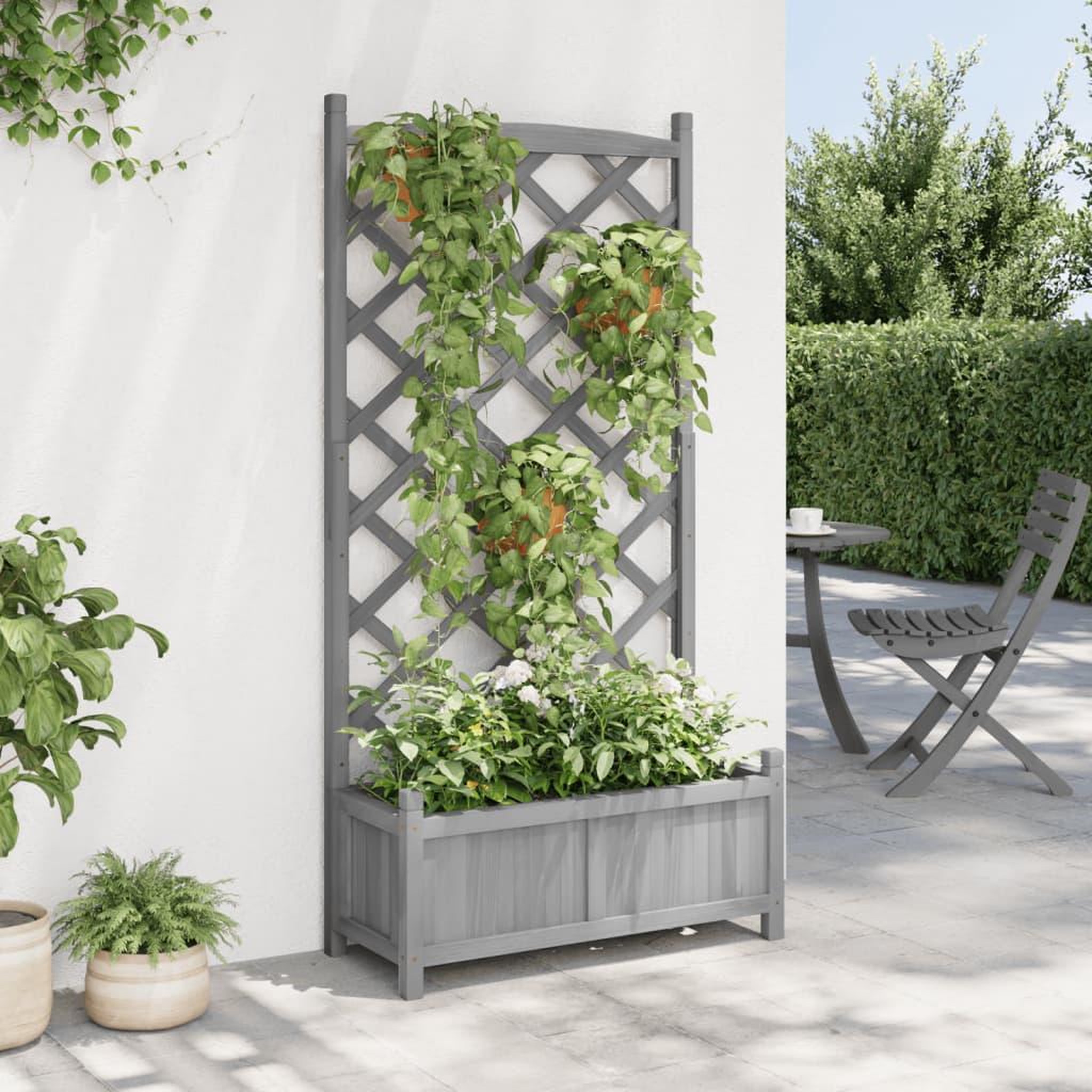 Voir la diapositive 3 : VIDAXL Jardiniere avec treillis gris bois massif de sapin