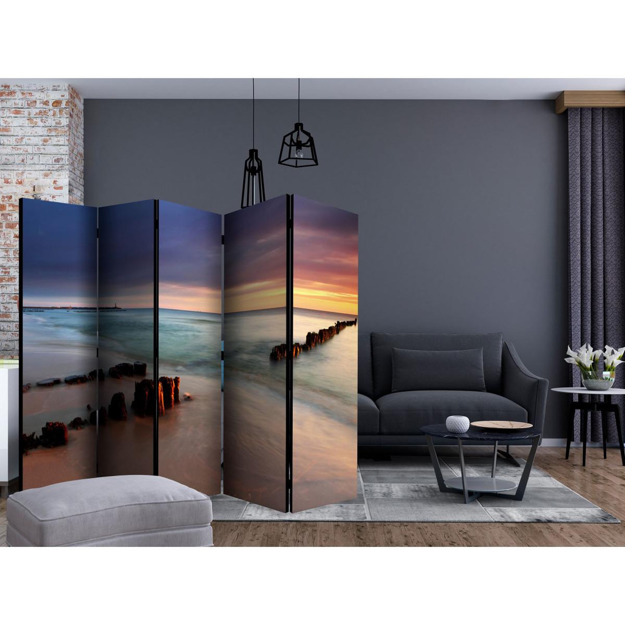 Voir la diapositive 2 : Paris Prix Paravent 5 volets  beach sunrise  172x225cm