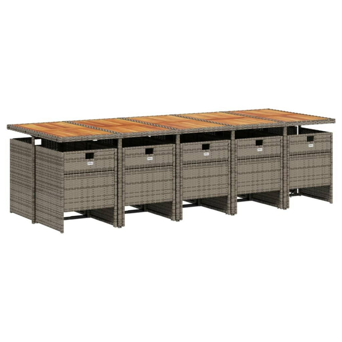 VIDAXL Ensemble a manger de jardin 11pcs avec coussins gris poly rotin