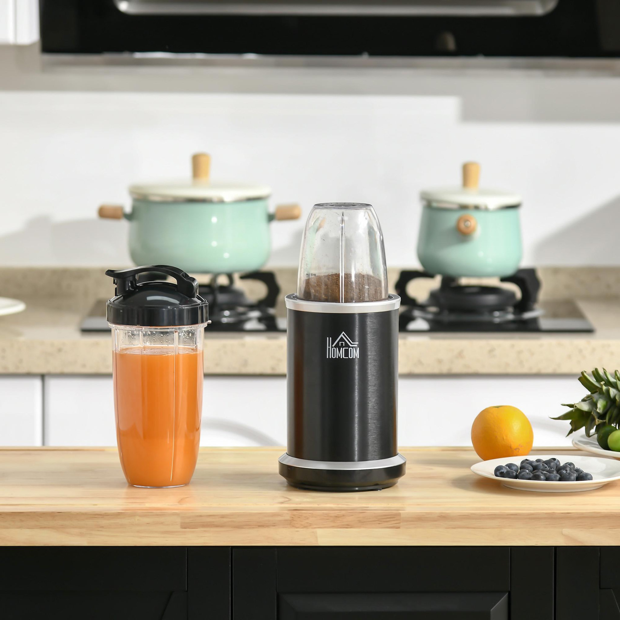 Voir la diapositive 2 : HOMCOM Blender 1000 W - 4 modes - 2 bols 700 ml et 350 ml - système verrouillage sécurité - nettoyage facile - alu. tritan noir