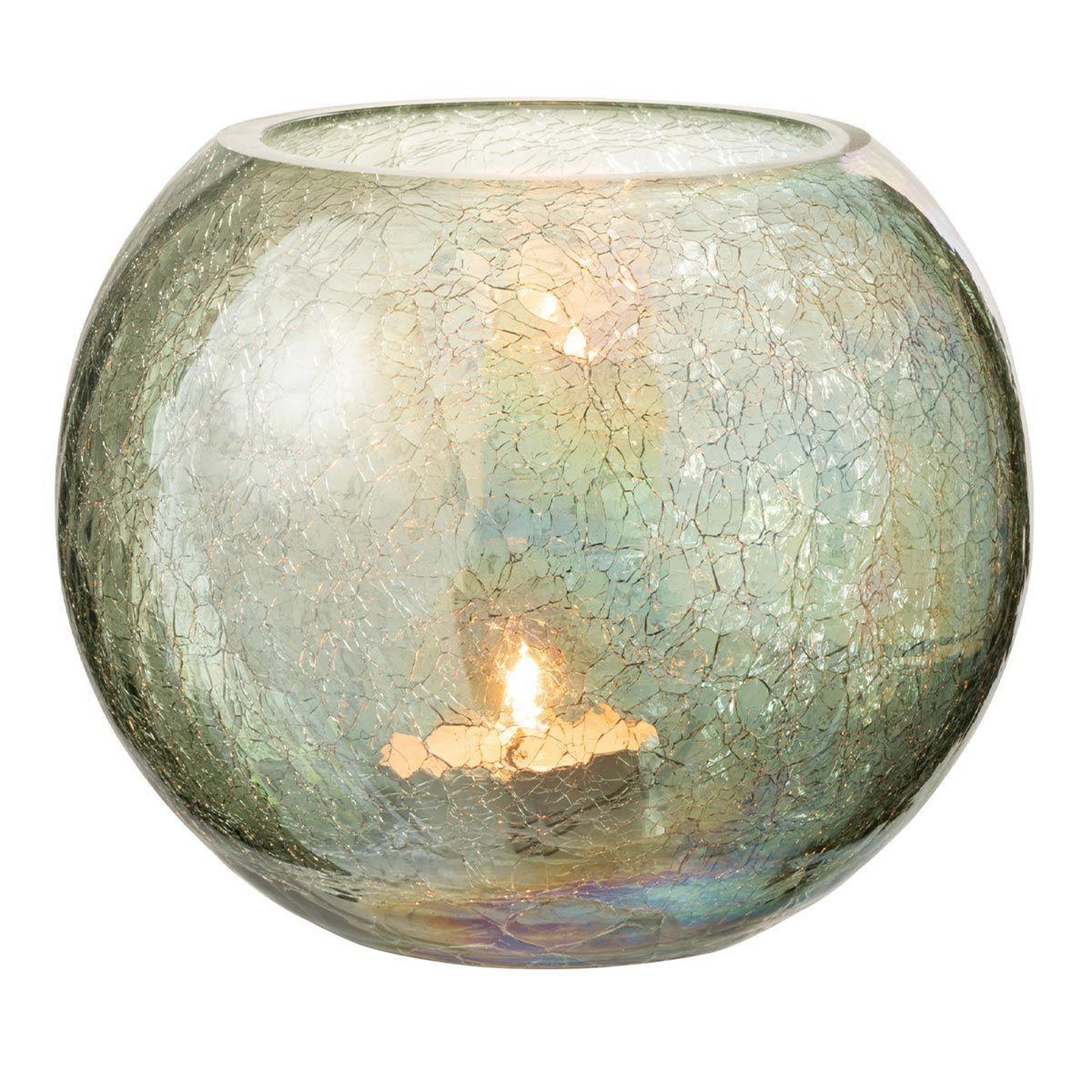 Voir la diapositive 2 : J-LINE Photophore Boule en Verre  Craquelé  19cm Vert