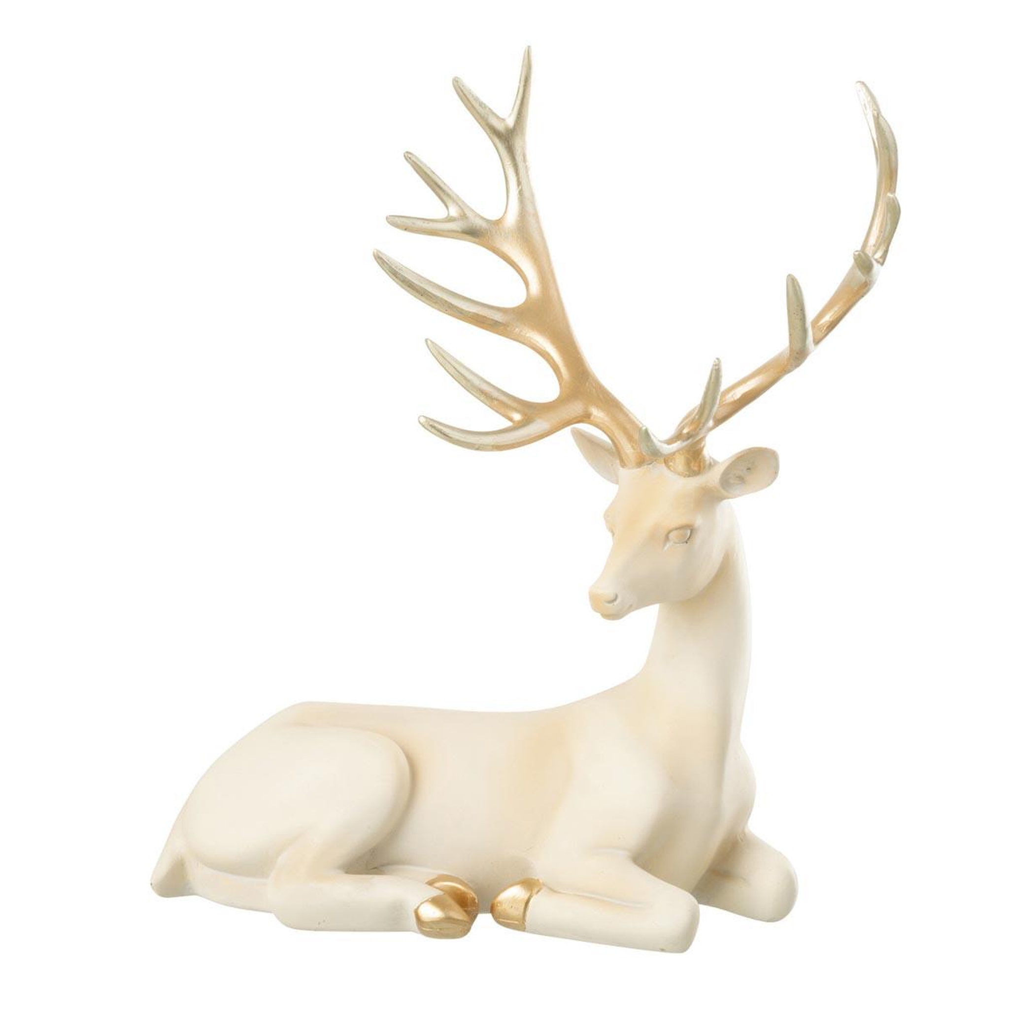 J-LINE Statuette cerf déco  couché  29cm beige clair