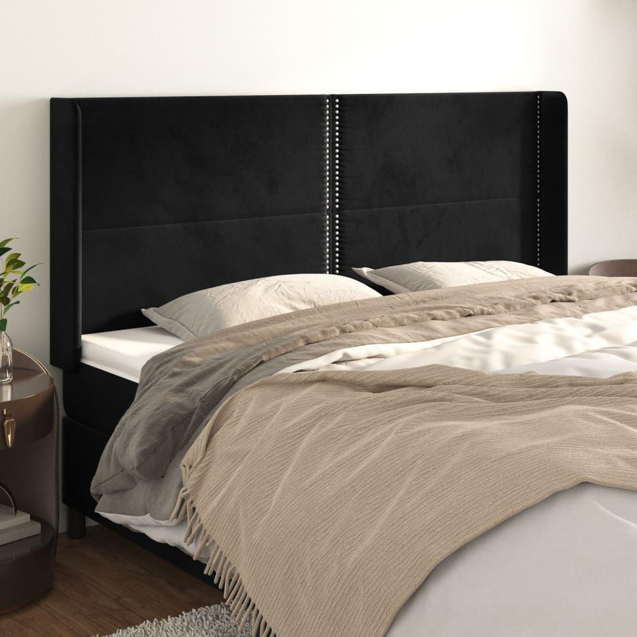 Voir la diapositive 1 : VIDAXL Tete de lit avec oreilles Noir 203x16x118/128 cm Velours