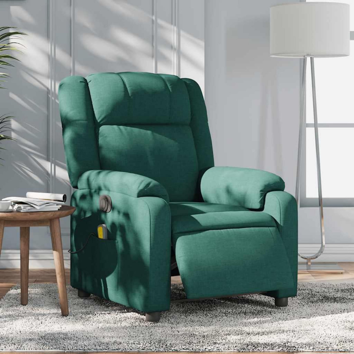 VIDAXL Fauteuil de massage inclinable electrique Vert fonce Tissu