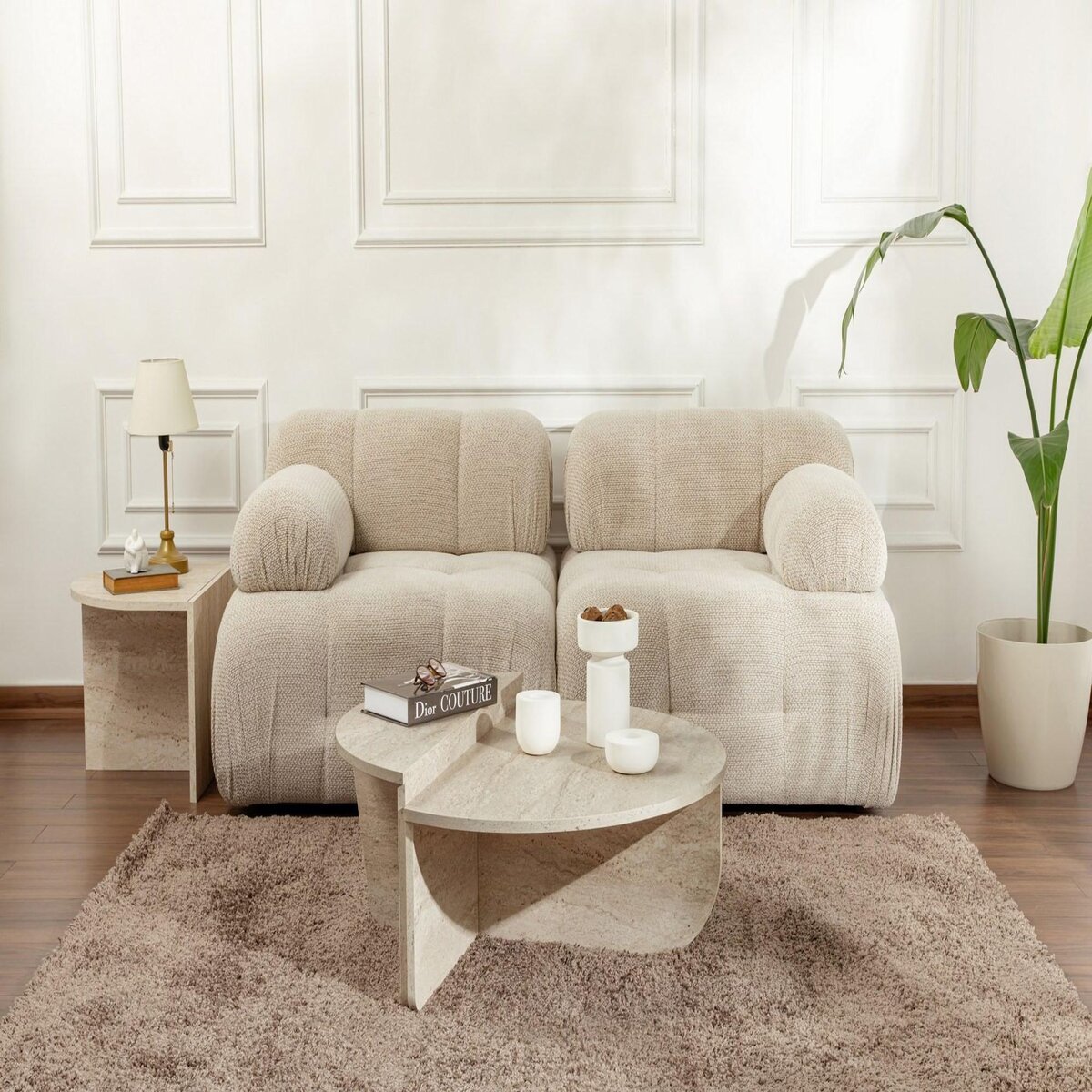 Habitat et Jardin Table basse en bois  Orion  - 90 x 60 x 30 cm - Travertin