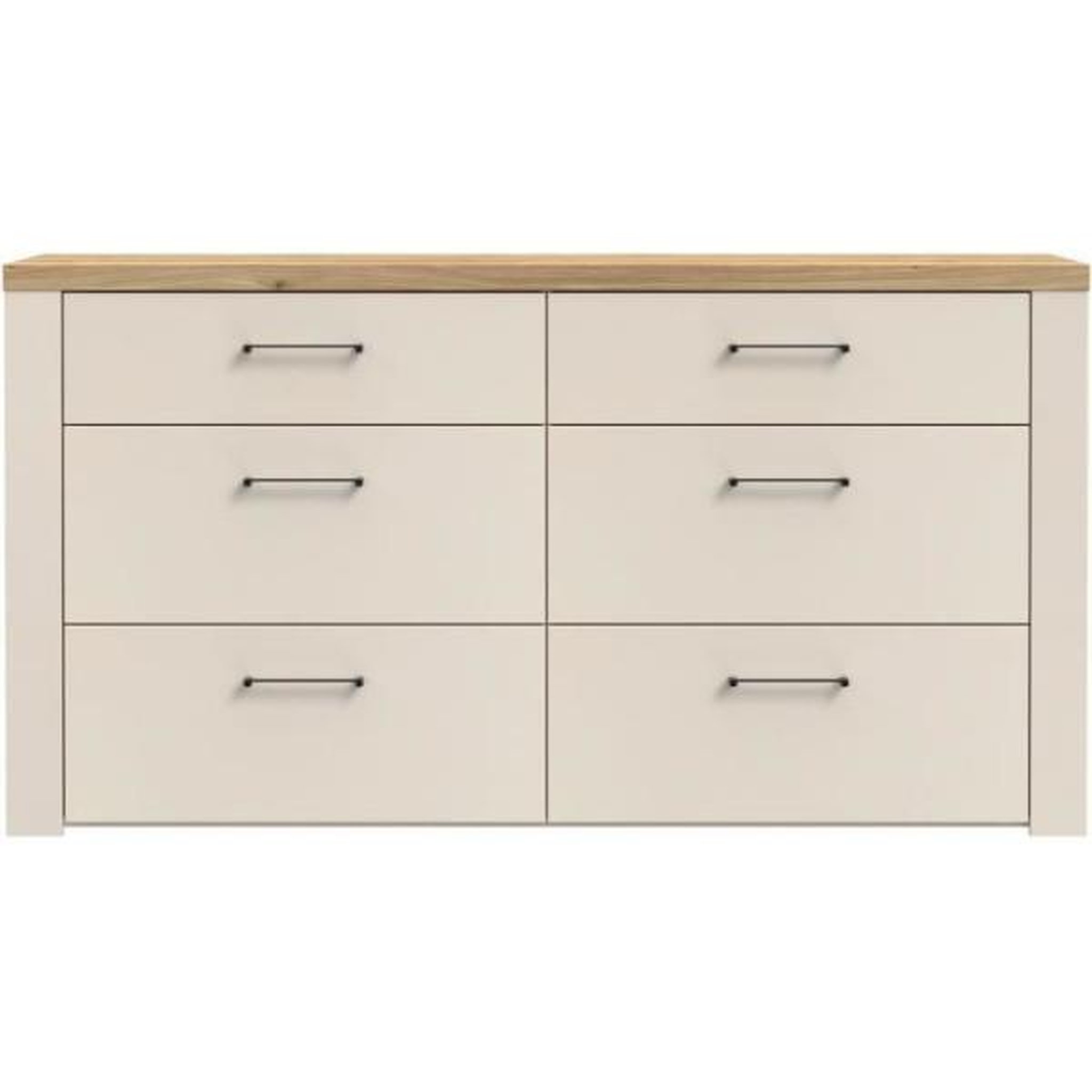 Voir la diapositive 3 : MARKET24 Commode - NELLEKE - 6 tiroirs - Sable / Bois - L156,3 x P41,3 x H83,1 cm