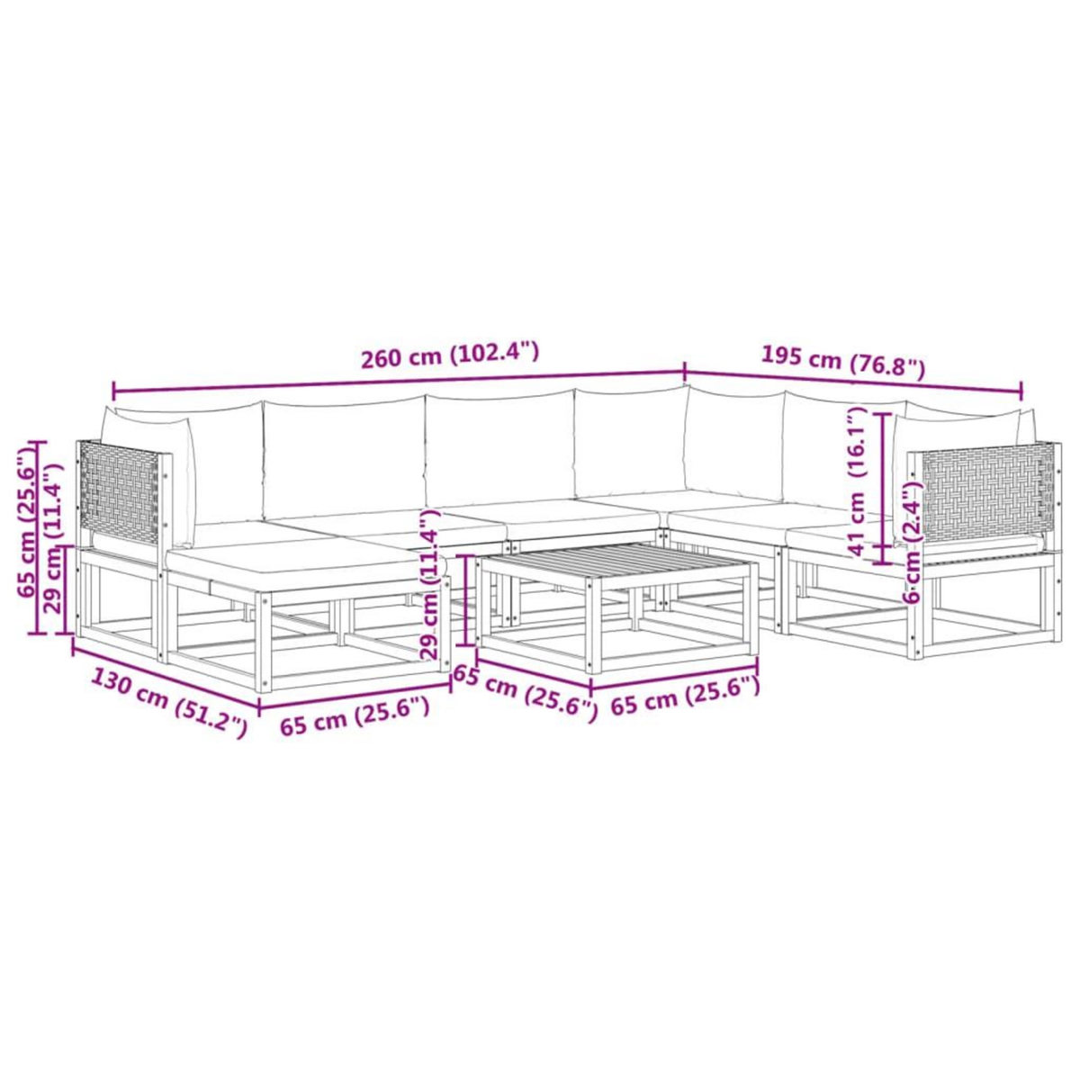 VIDAXL Salon de jardin avec coussins 8 pcs bois massif d'acacia