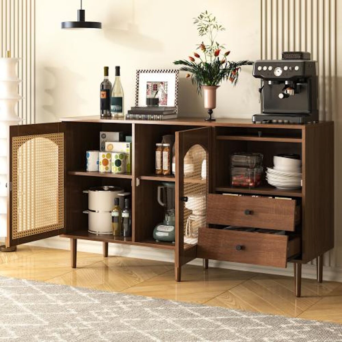 MERAX Buffet 3 porte(s) 2 tiroir(s) - 130 cm naturel panneau de particules