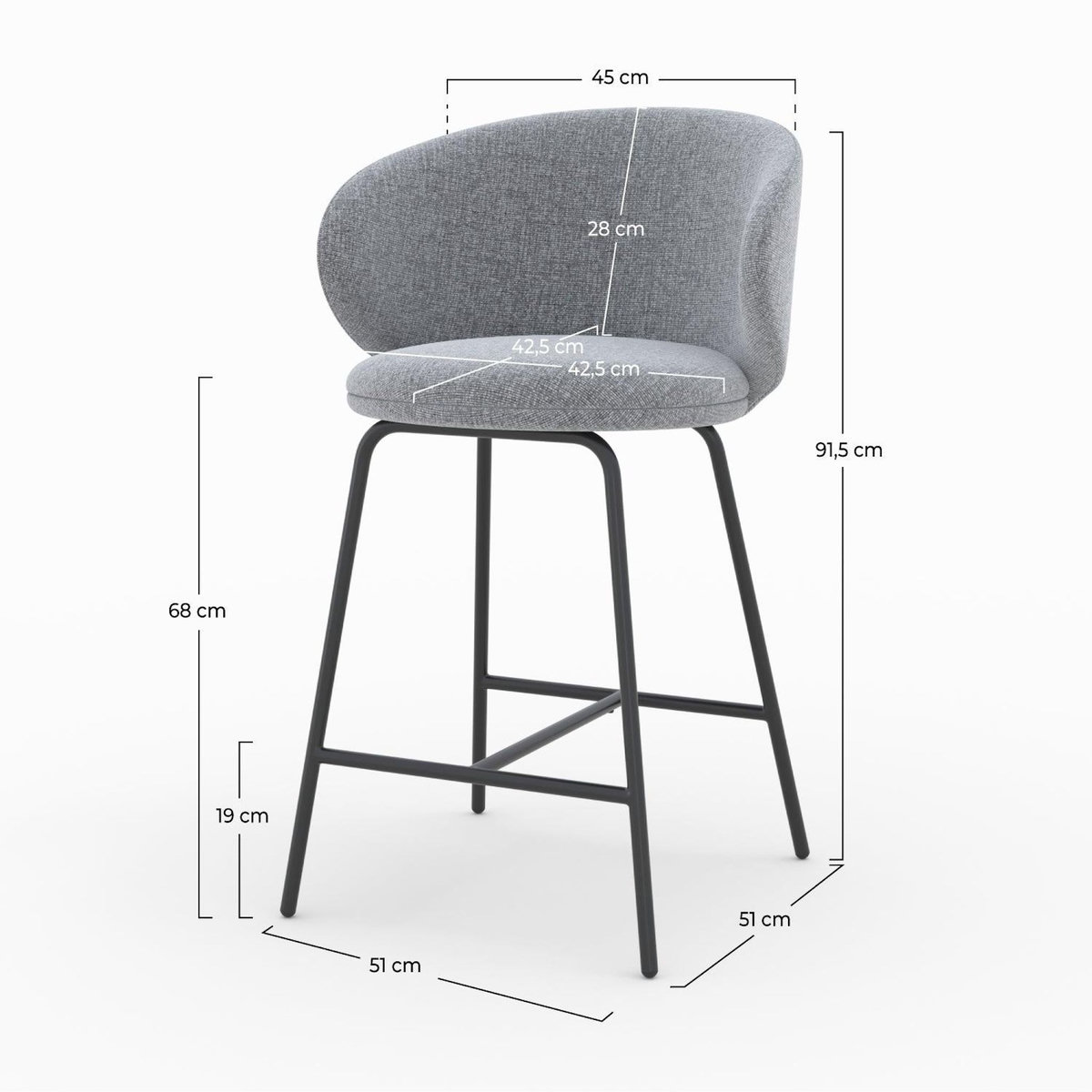 Rendez vous déco Lot de 2 chaises pour îlot central en tissu gris foncé 68 cm-Cécilia