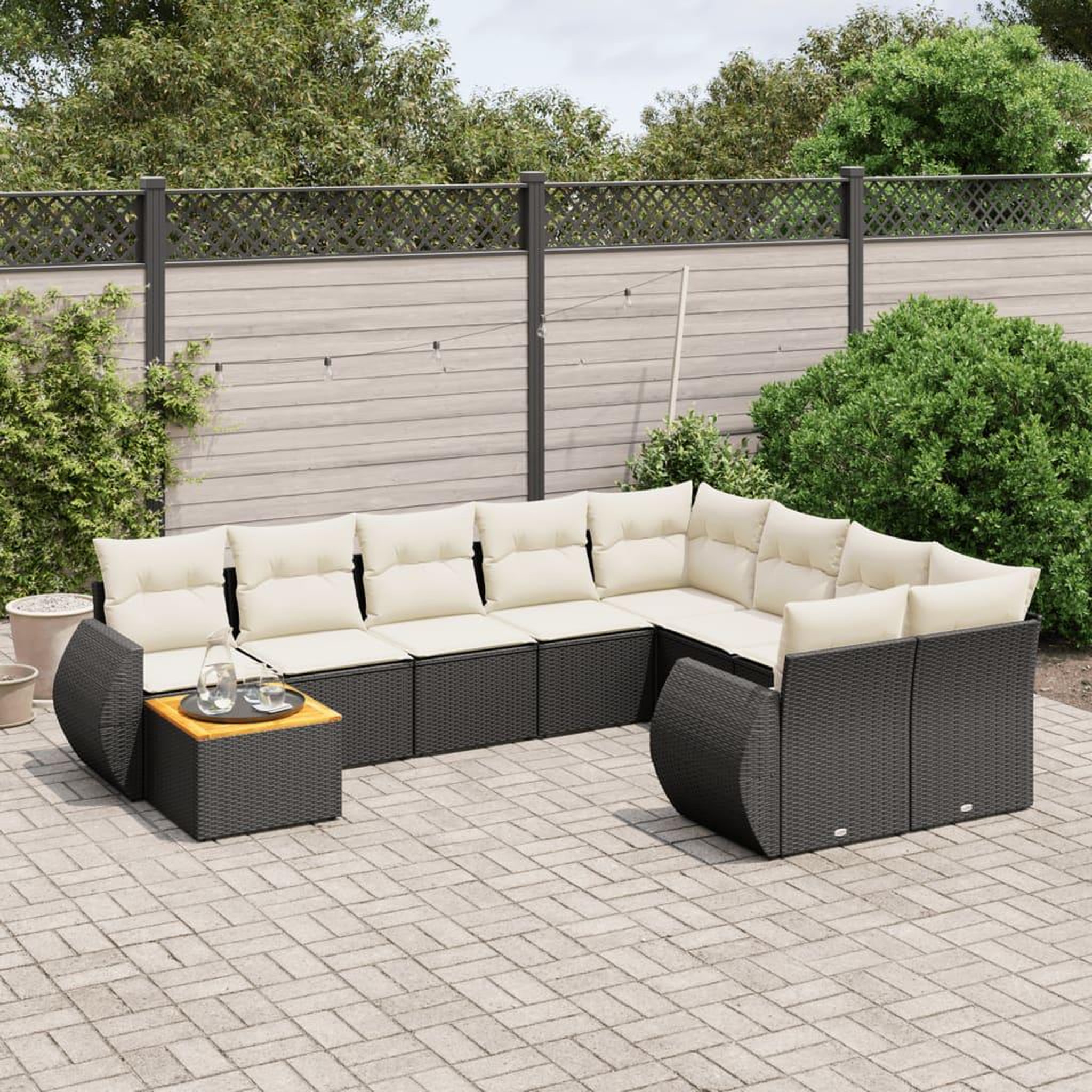 VIDAXL Salon de jardin 10 pcs avec coussins noir resine tressee