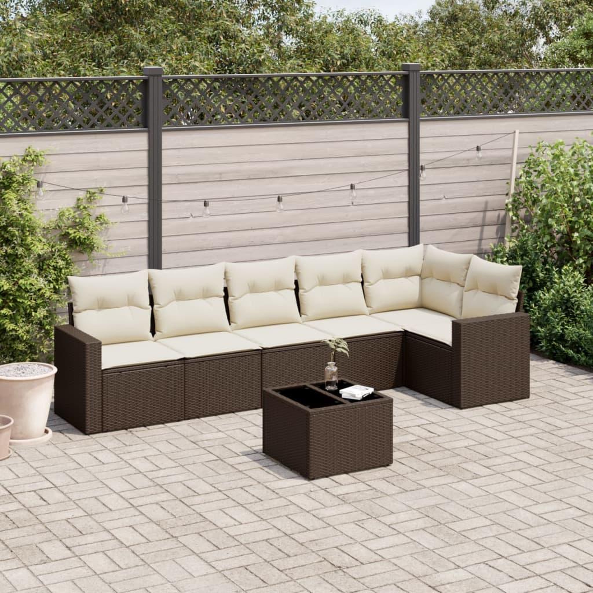 VIDAXL Salon de jardin avec coussins 7 pcs marron resine tressee