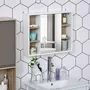 HOMCOM Miroir de salle de bain avec placard et étagères - 4 étagères latérales + 2 étagères intérieures - MDF panneaux particules blanc chêne clair