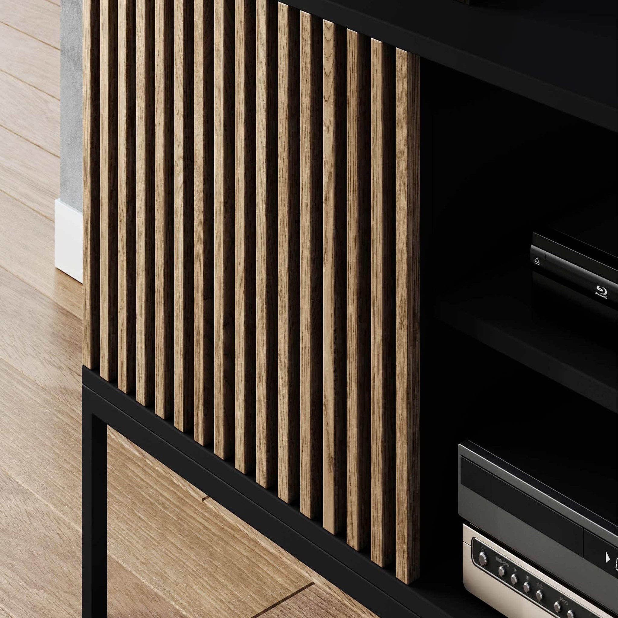 Voir la diapositive 3 : BEST MOBILIER Savanna - meuble tv - effet bois et noir - 2 portes et 2 niches - 150 cm