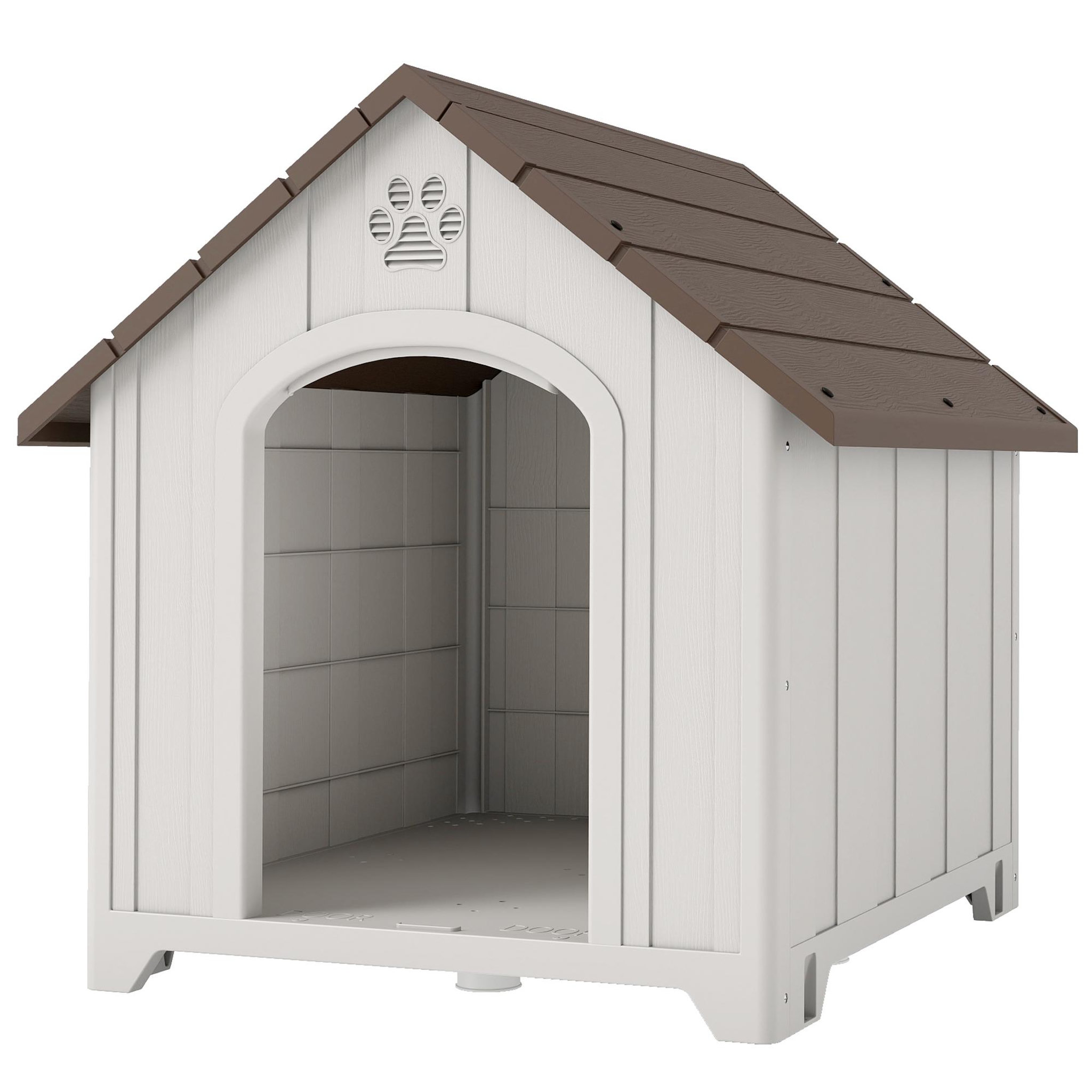 Voir la diapositive 5 : PAWHUT Niche chien plastique effet bois design chalet - 88 x 79 x 89 cm - gris clair marron