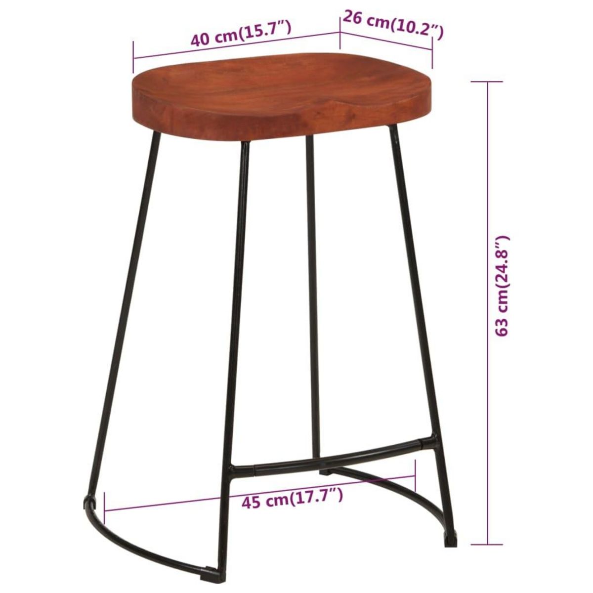 VIDAXL Tabourets de bar Gavin lot de 2 45x40x63cm bois massif manguier