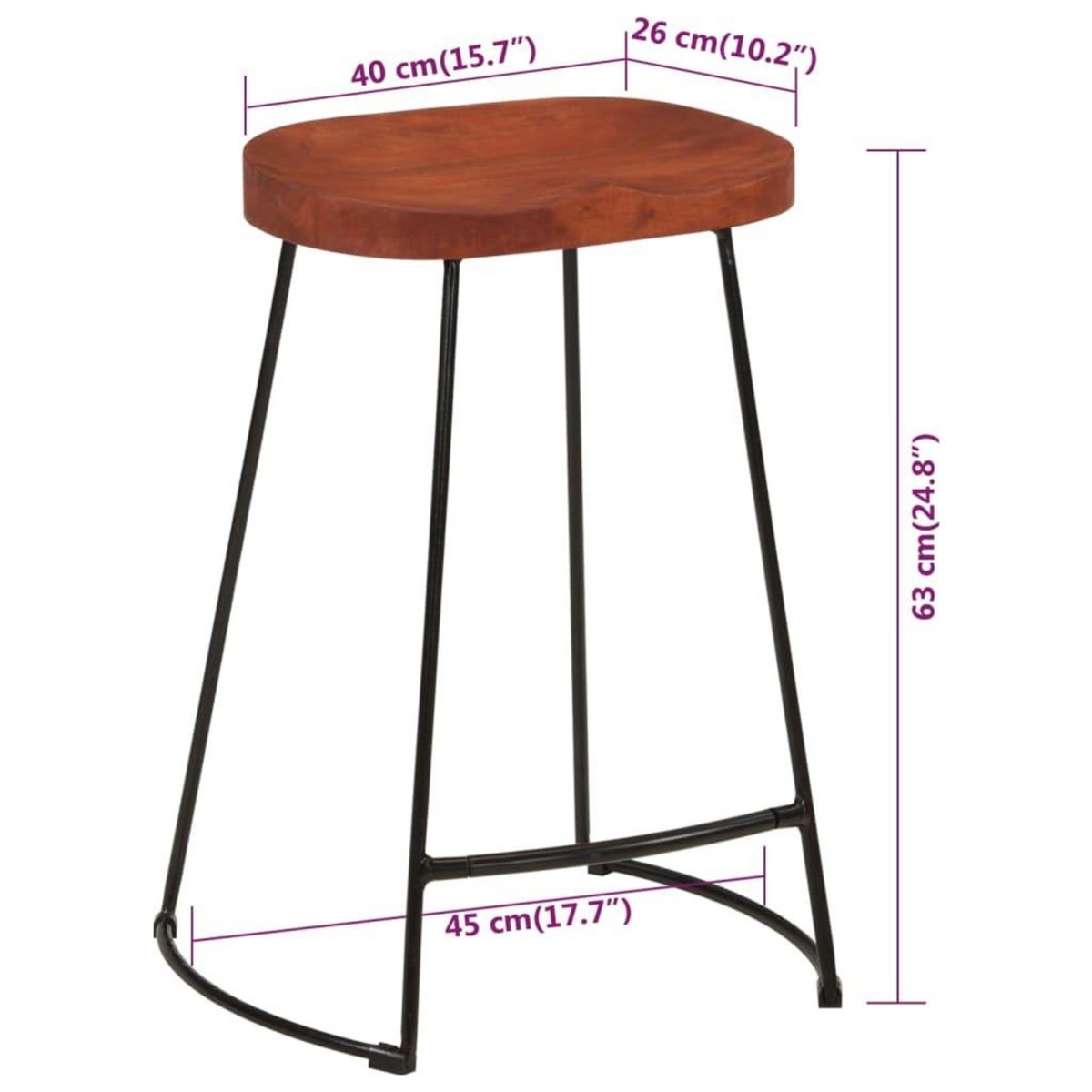 VIDAXL Tabourets de bar Gavin lot de 2 45x40x63cm bois massif manguier