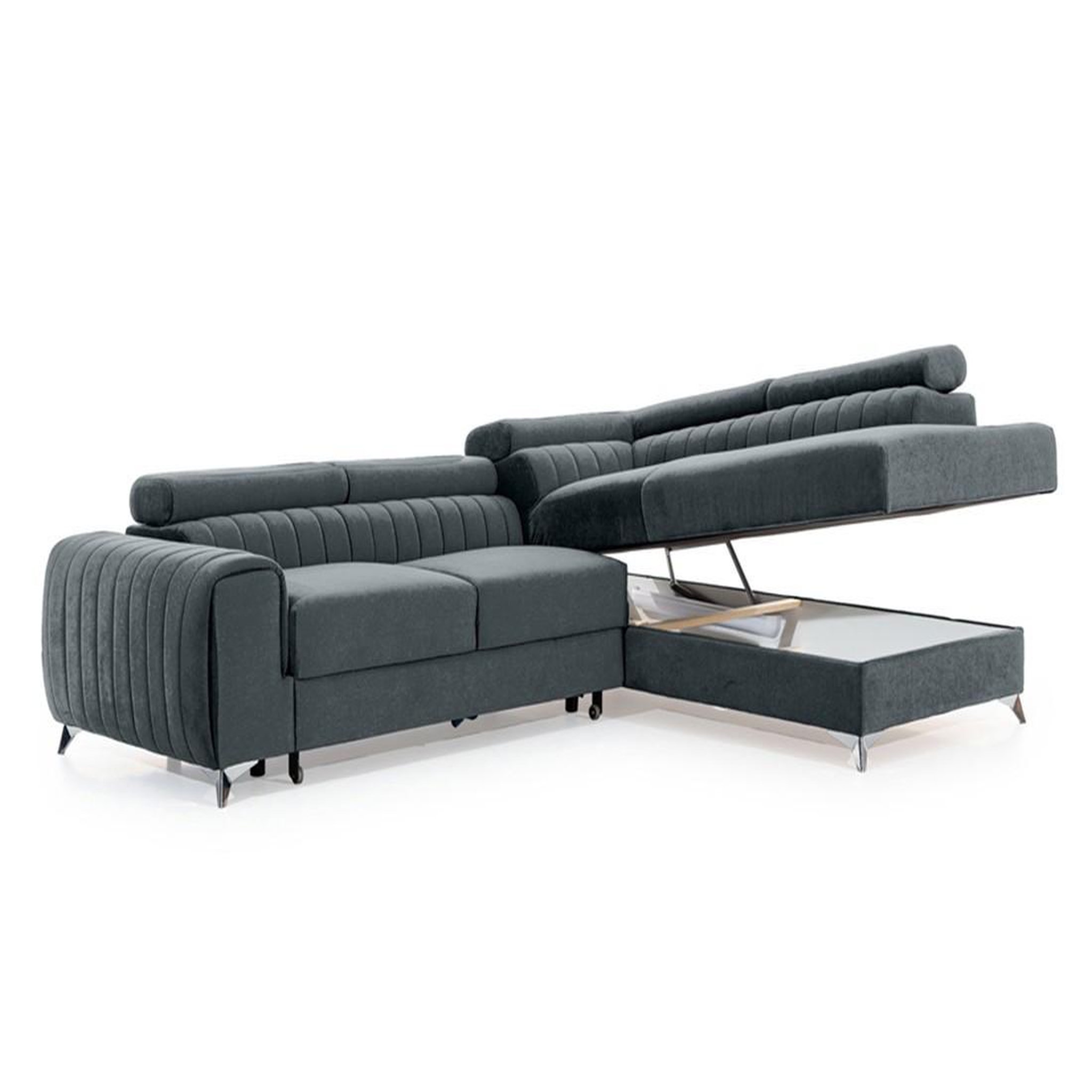 Voir la diapositive 5 : BEST MOBILIER Talisay - canapé d'angle droit - 5 places - convertible avec coffre - en velours
