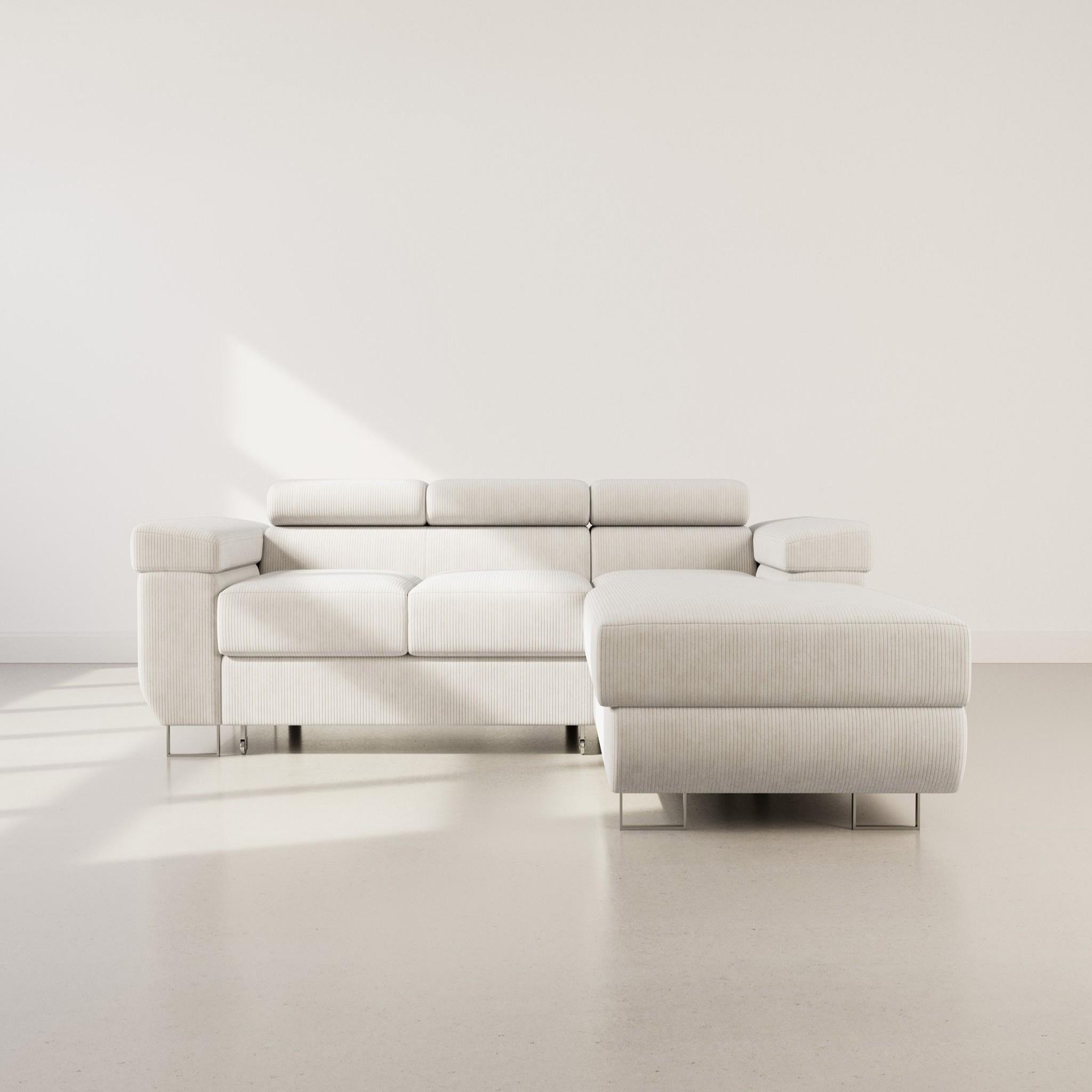 Voir la diapositive 5 : BEST MOBILIER Pablo - canapé d'angle droit - 6 places - convertible avec coffre et têtières réglables - en velours côtelé