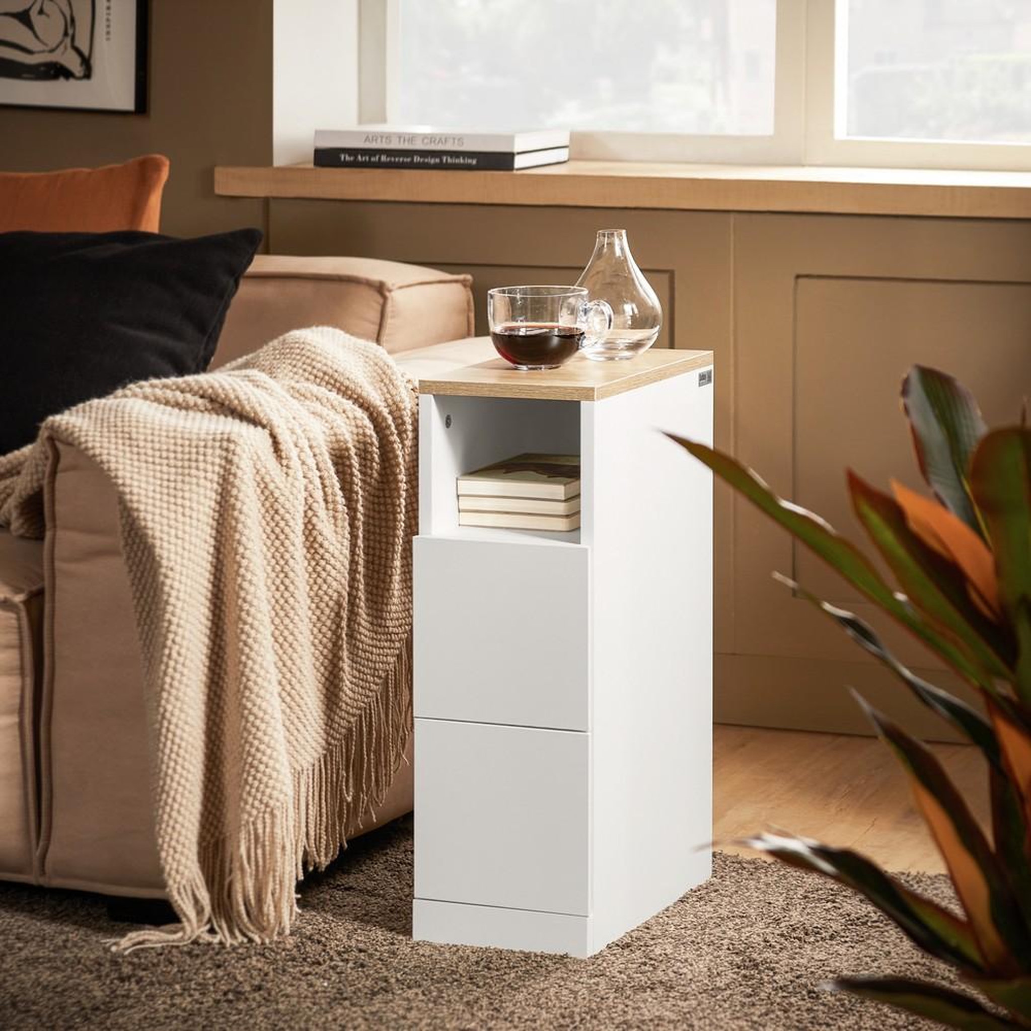 Voir la diapositive 2 : SOBUY SoBuy - Table De Chevet à deux tiroirs - Blanc - 35x20x60cm - Moderne - FBT149-NW