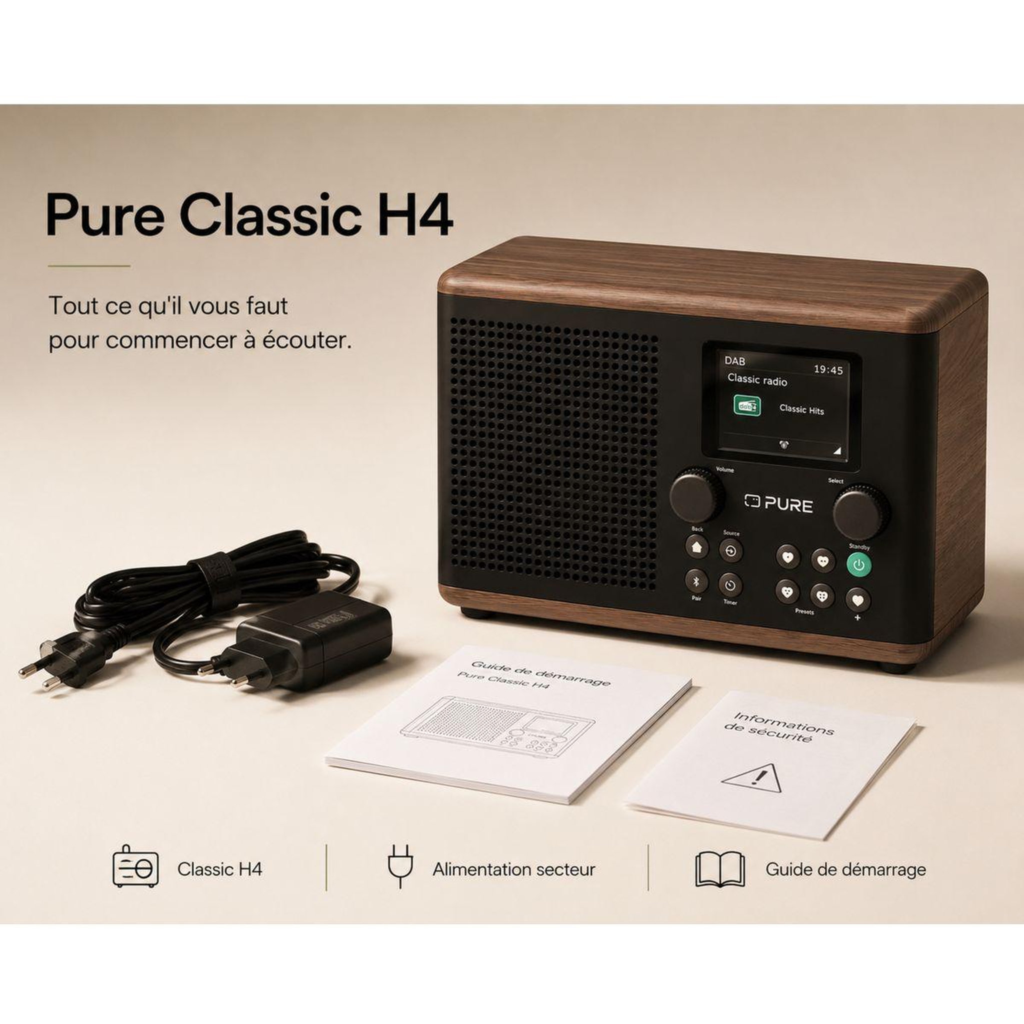 Voir la diapositive 3 : PURE Radio DAB Classic H4 Coffee Black/Walnut