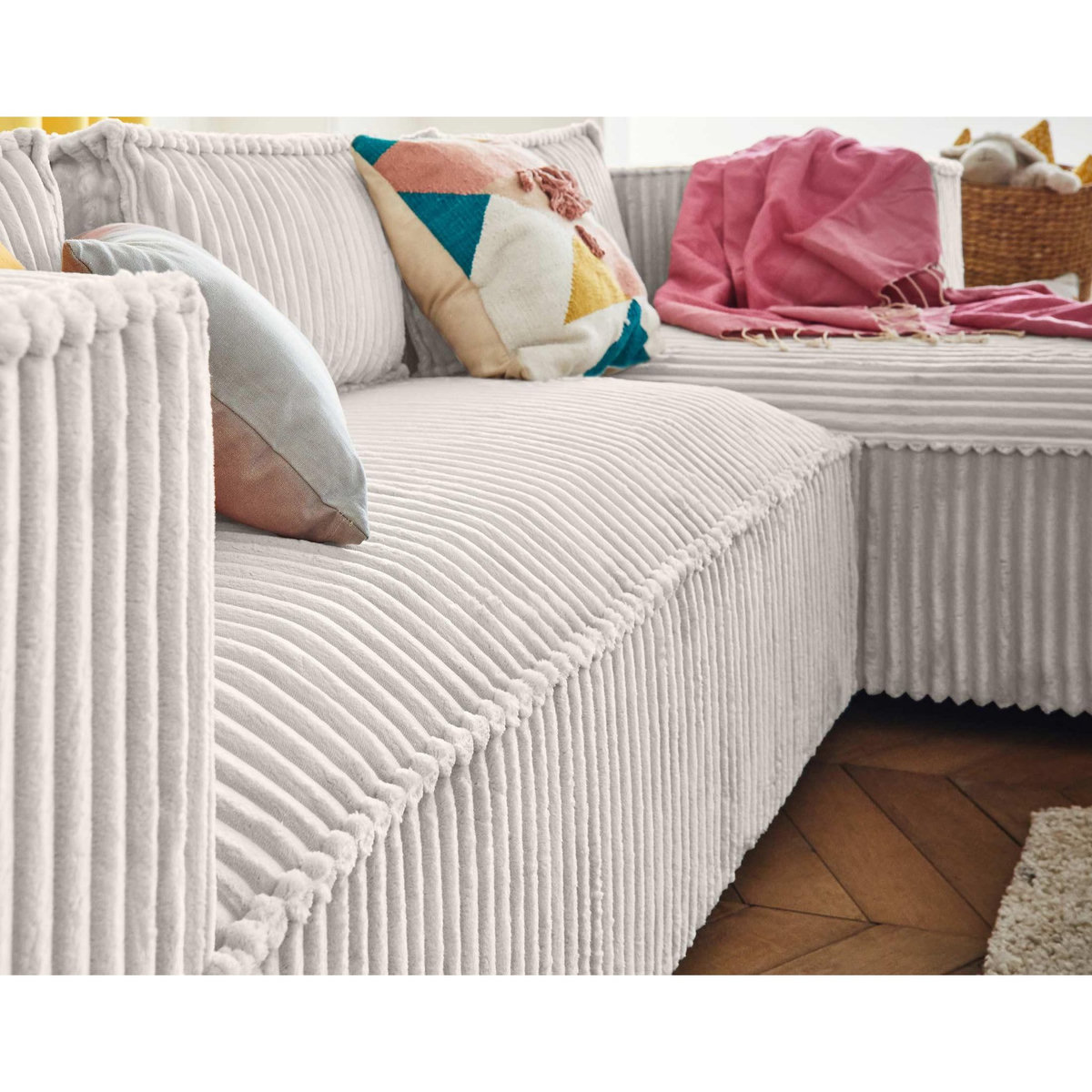 LISA DESIGN Stella - canapé d'angle droit - 4 places - en velours côtelé grosses côtes