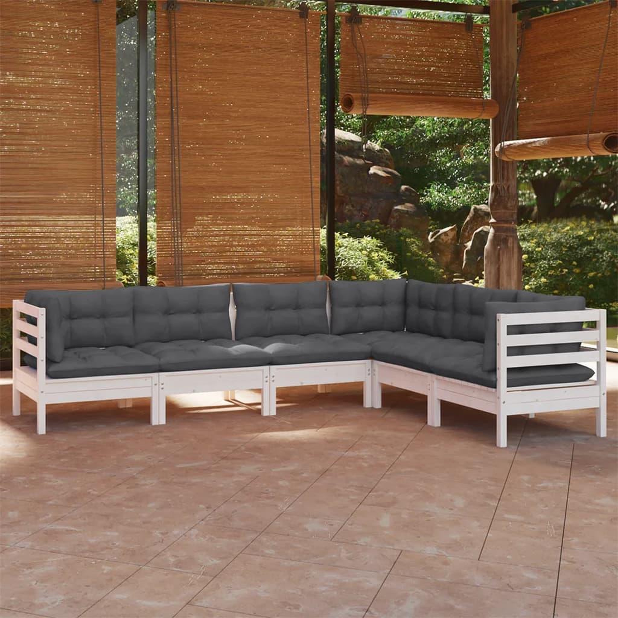 Voir la diapositive 1 : VIDAXL Salon de jardin 6 pcs avec coussins blanc bois de pin massif