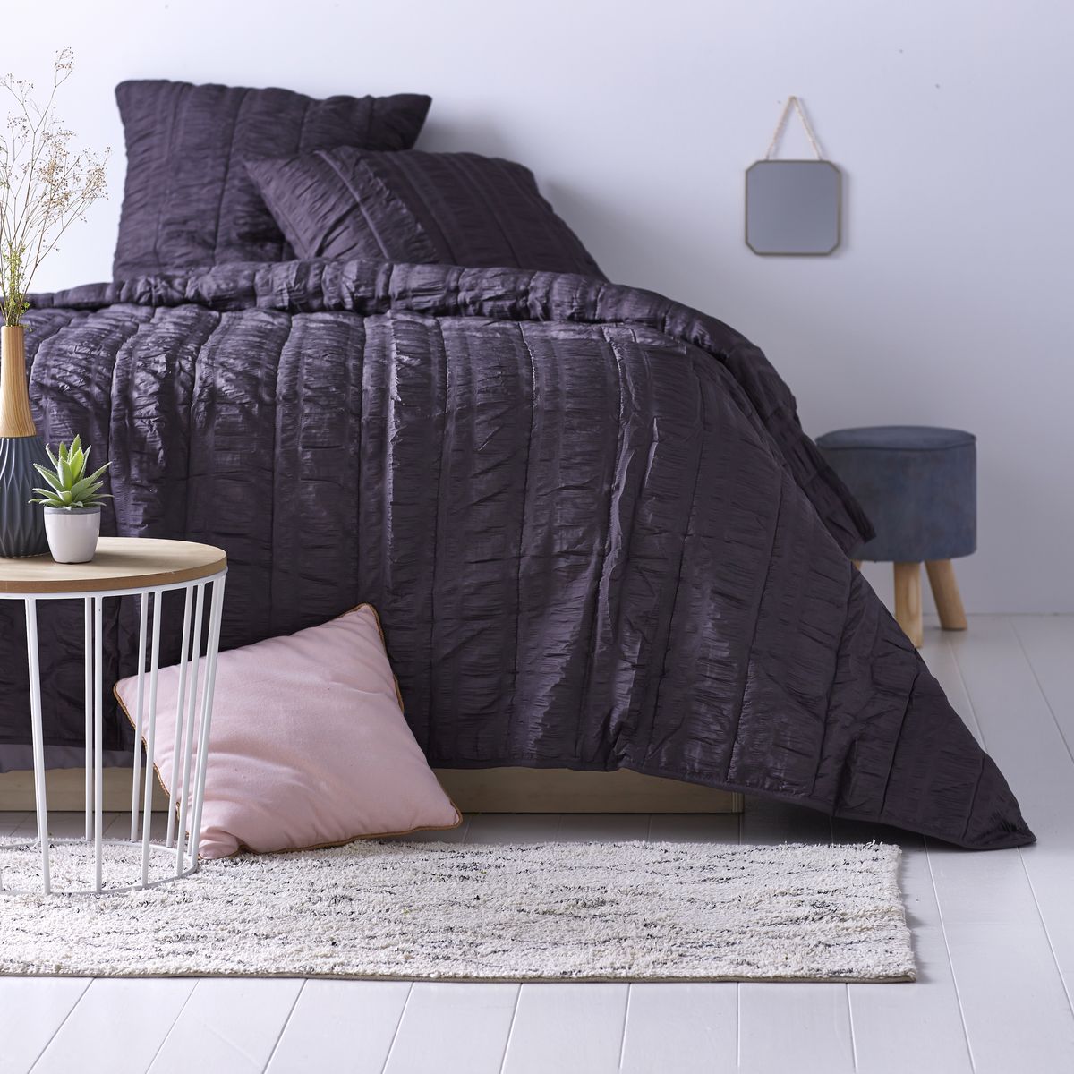 ACTUEL Boutis, couvre-lit matelassé + taie(s) en polyester effet froissé brillant 