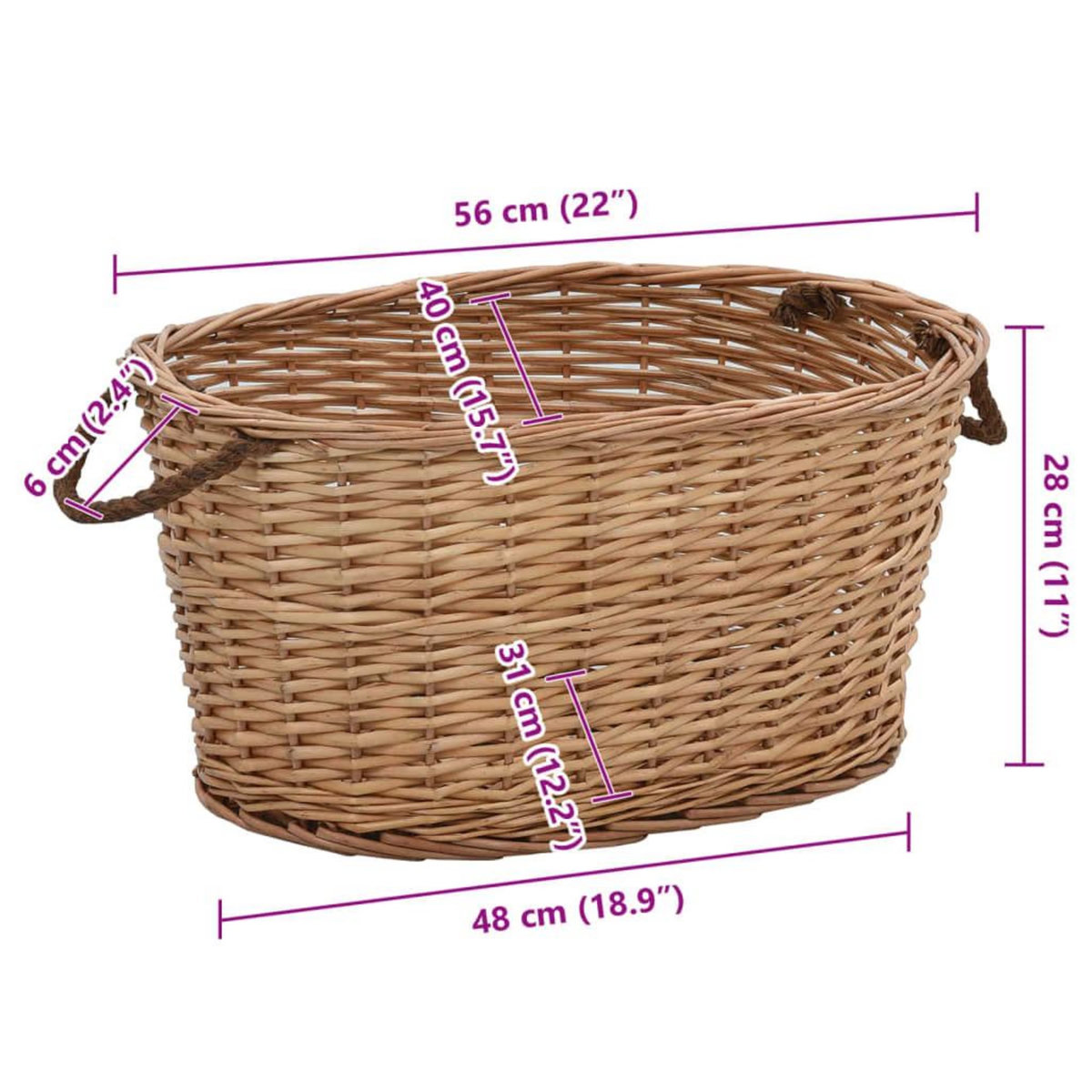 VIDAXL Panier a bois de chauffage poignees de transport 56x40x28 cm