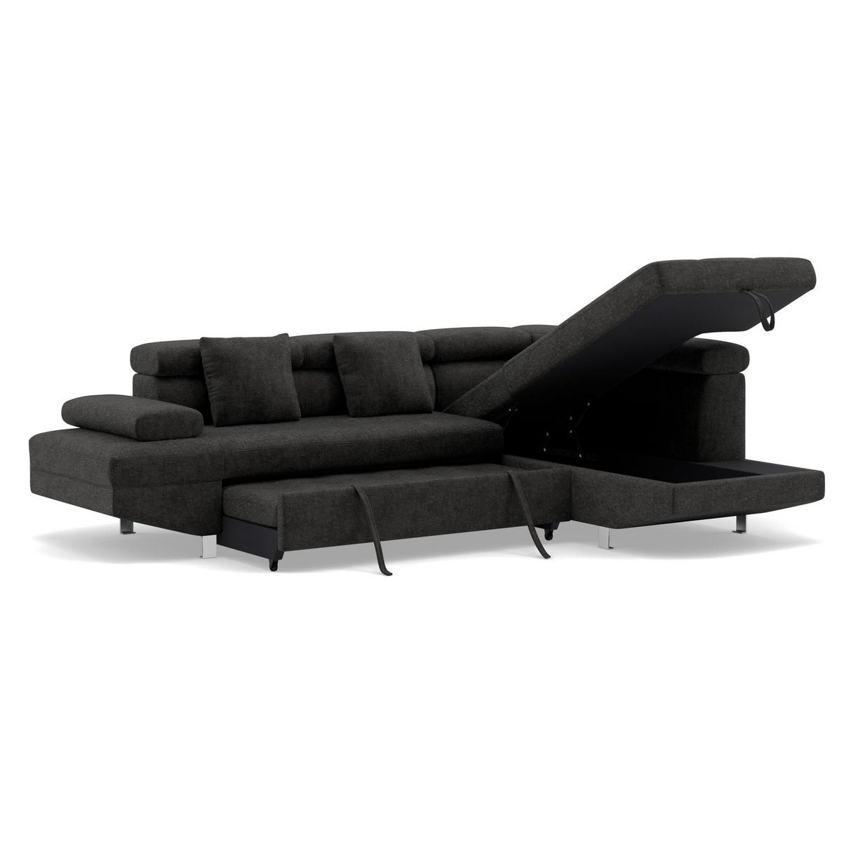 BEST MOBILIER Margaux - canapé d'angle droit 5 places convertible avec coffre et têtières réglables en velours texturé