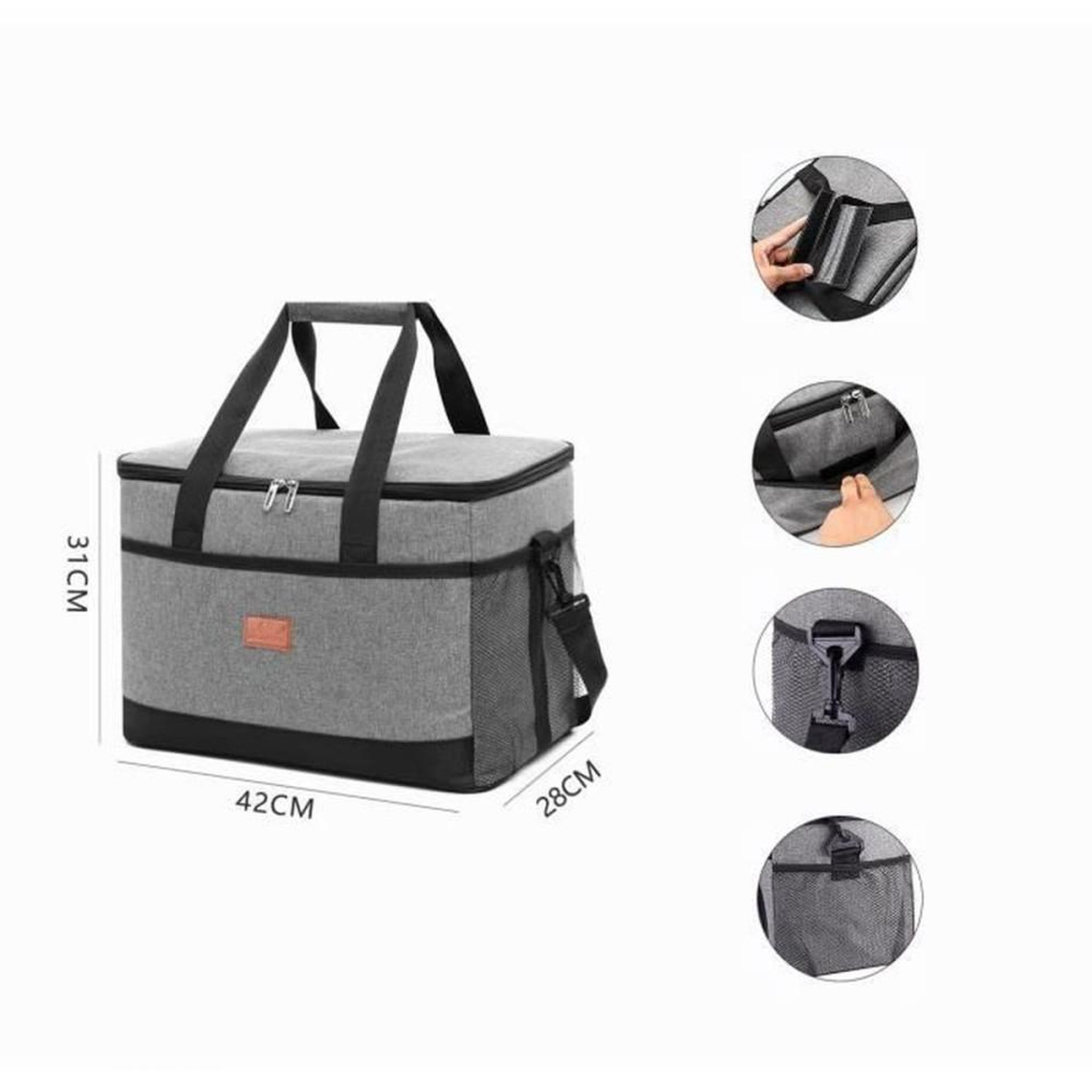 Voir la diapositive 2 : Sac isotherme pliable 32 L gris doublure PEVA 42x31x28 cm fermeture éclair ouverture large