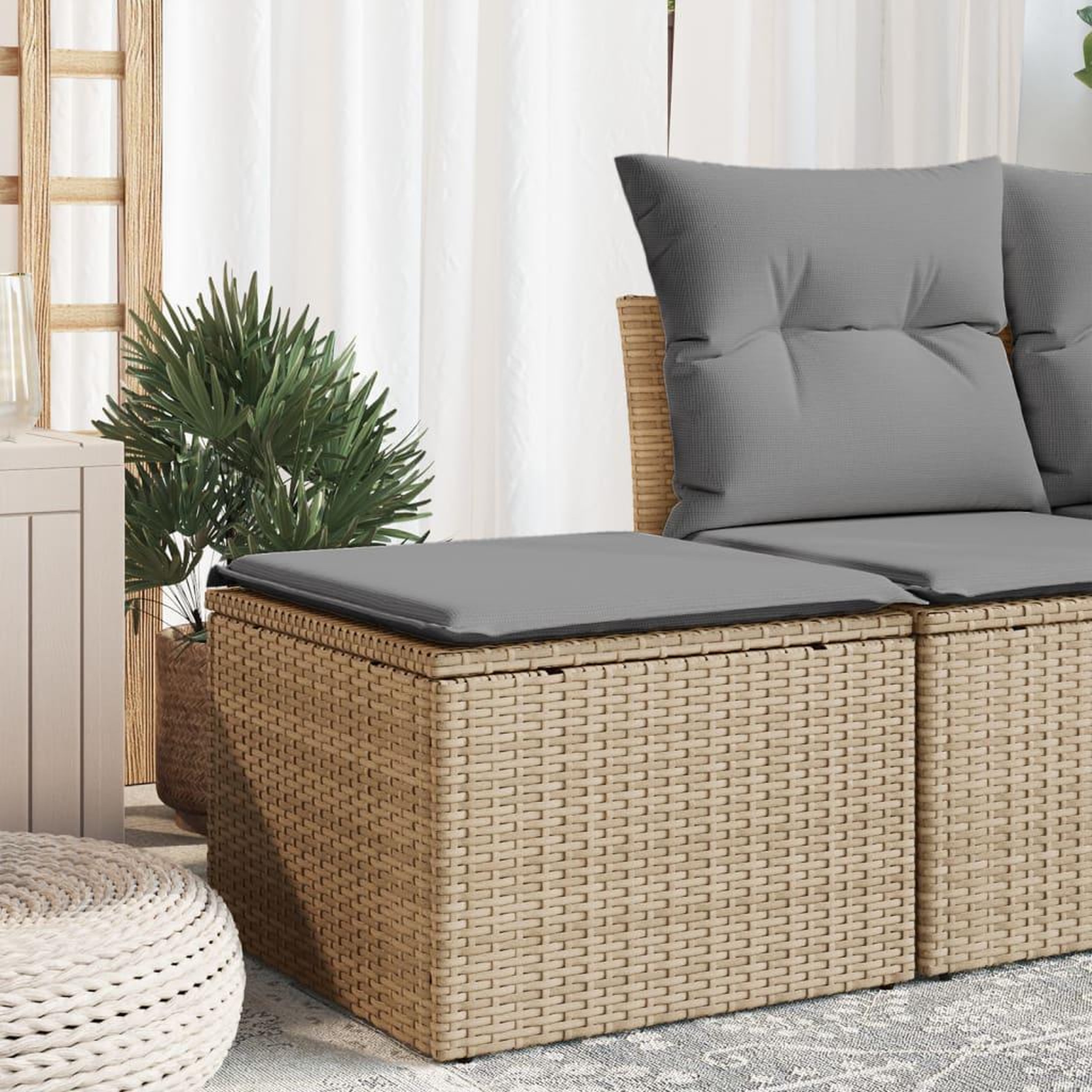 VIDAXL Tabouret de jardin avec coussin beige 55x55x37cm resine tressee