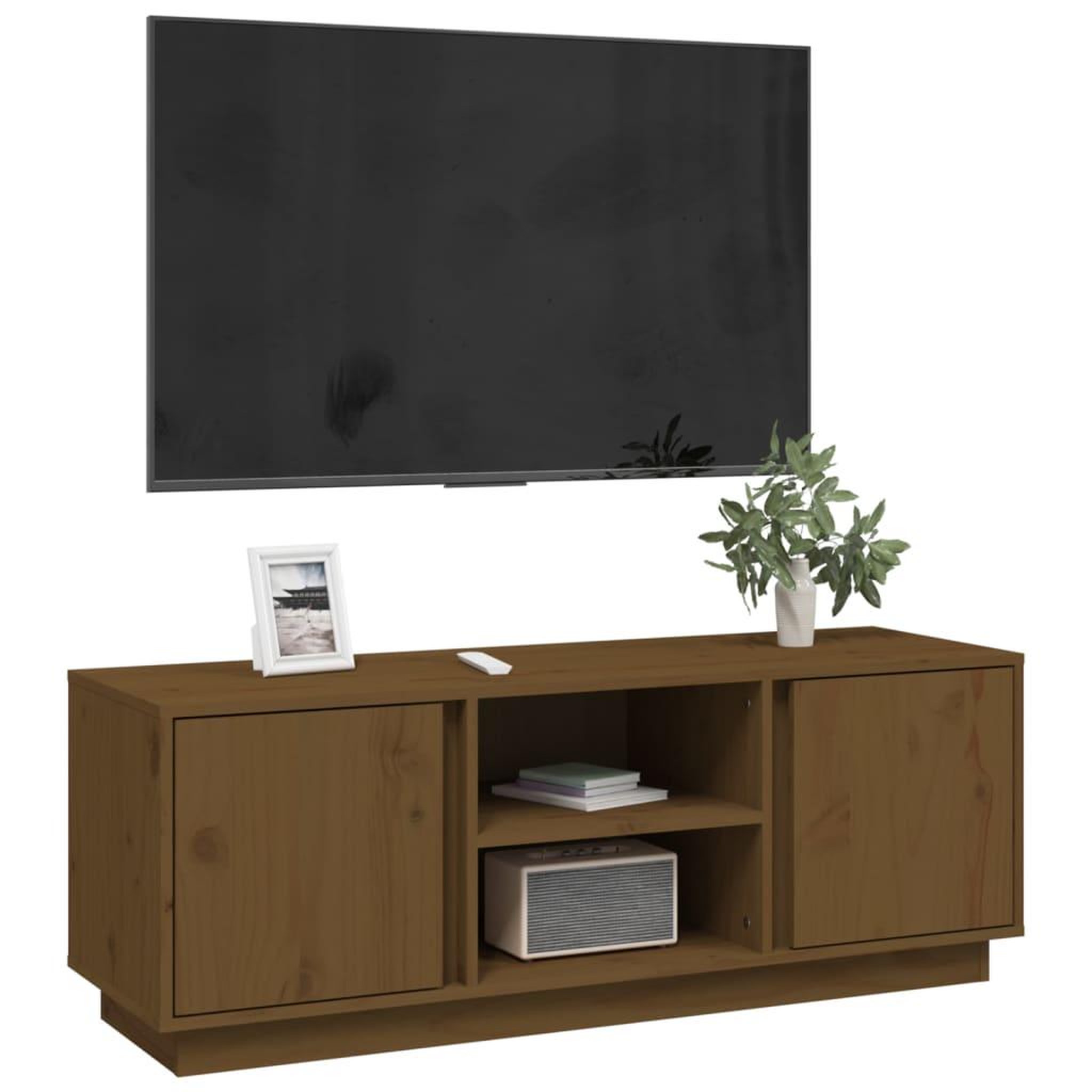 Voir la diapositive 4 : VIDAXL Meuble TV Marron miel 110x35x40,5 cm Bois de pin massif