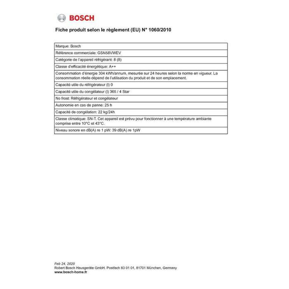BOSCH Congélateur armoire 70cm 365l nofrost - gsn58vwev