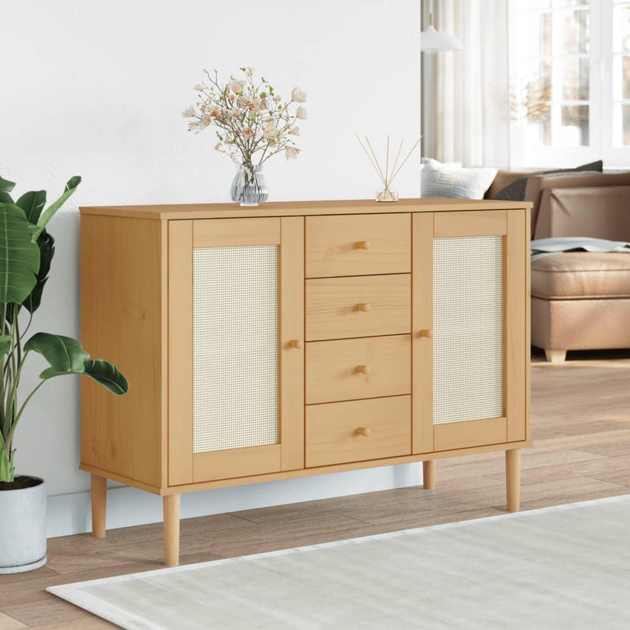 VIDAXL Buffet SENJA aspect rotin marron 112x40x80cm bois massif de pin
