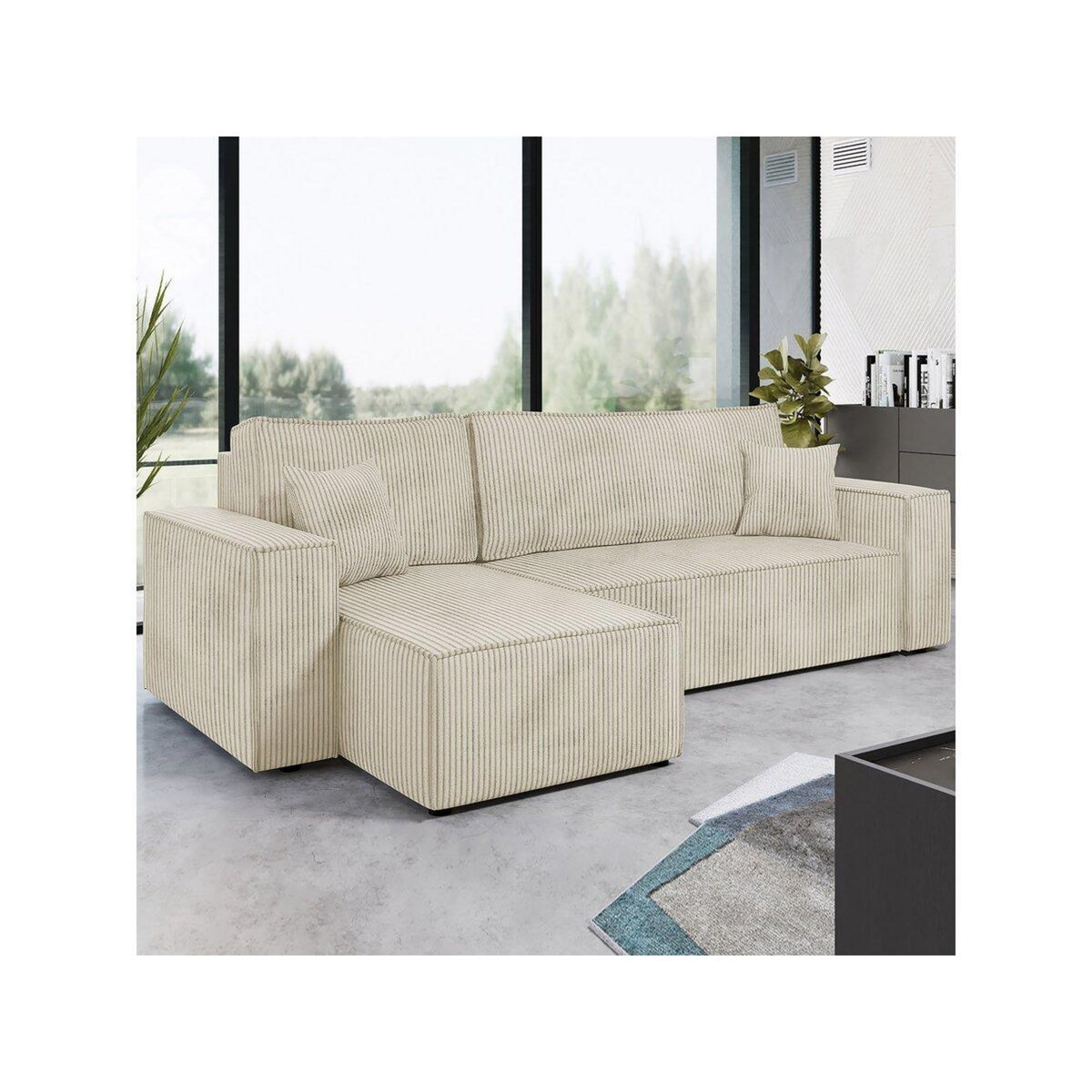 Habitat et Jardin Canapé d'angle convertible en velours côtelé  Karl   - 3 places - Beige